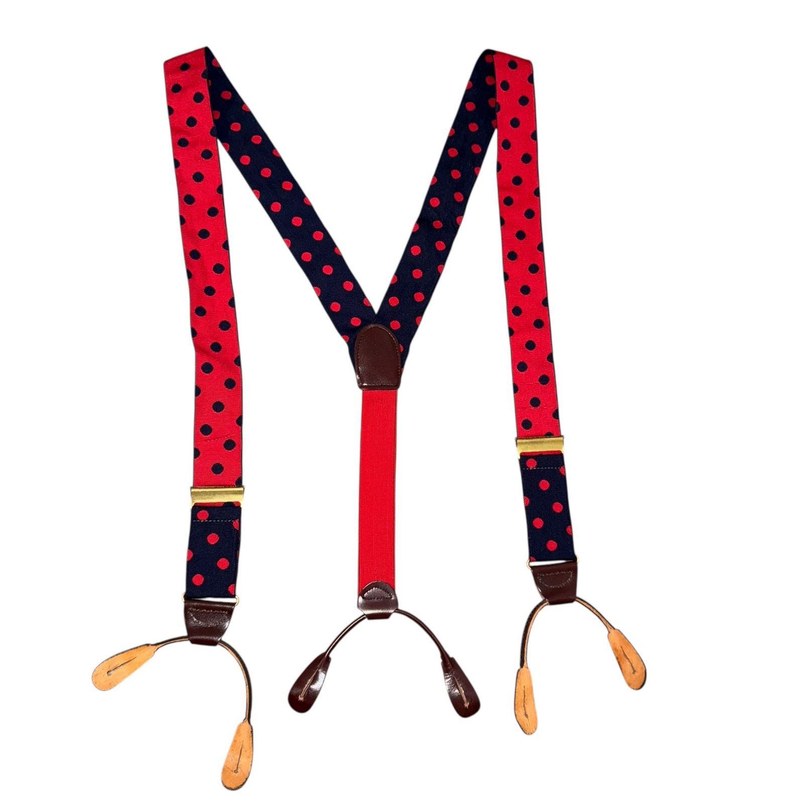 Vintage Vintage Y-shaped polka dot navy Fabric Elastic Suspenders Size ONE SIZE - 2 Thumbnail