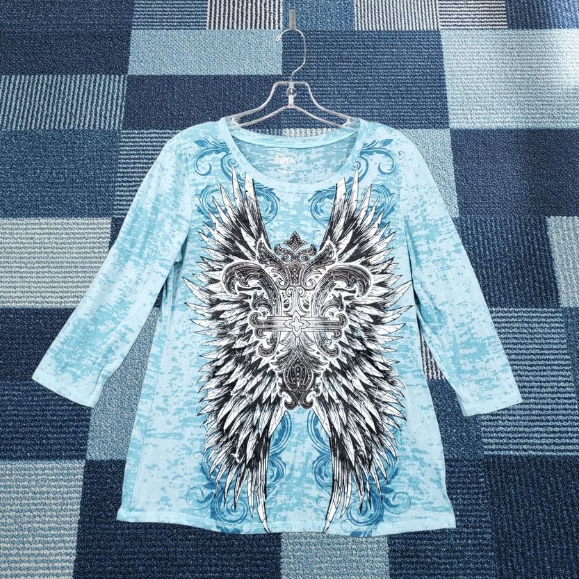 Wrangler Wrangler Rock 47 Shirt Womens Large Blue Graphic Tee Long Sleeve Grunge Y2K Size L / US 10 / IT 46 - 1 Thumbnail