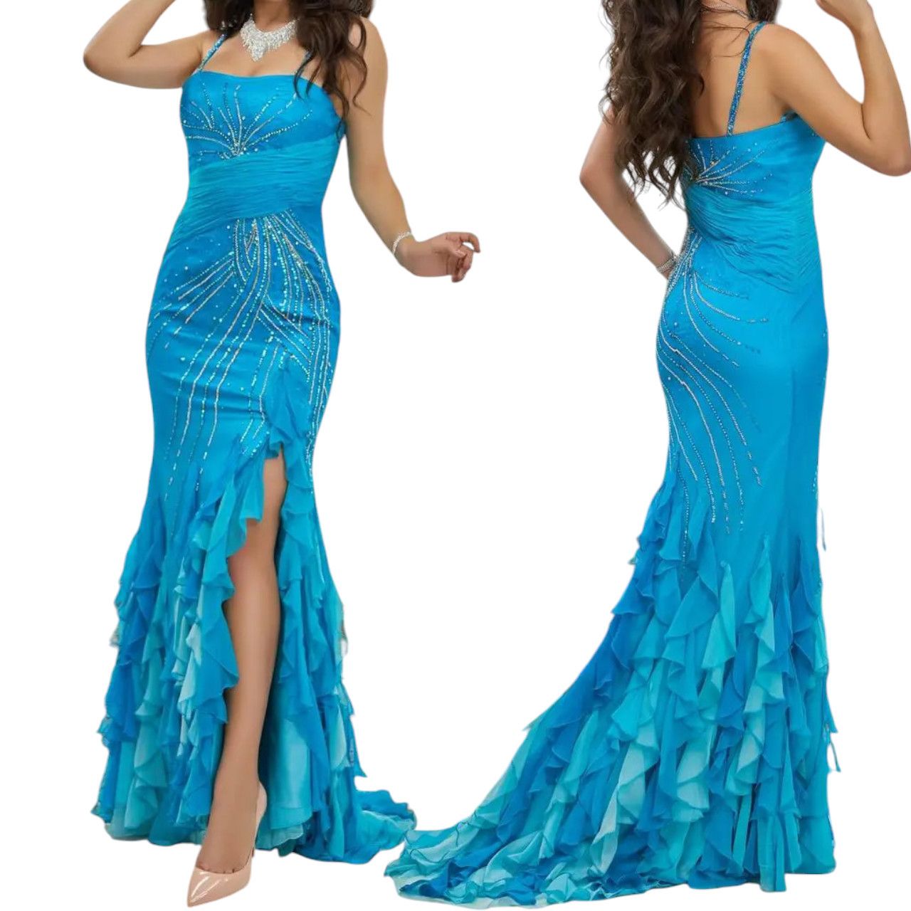 Other Turquoise maxi dress with ruffles sz S Size S / US 4 / IT 40 - 1 Preview