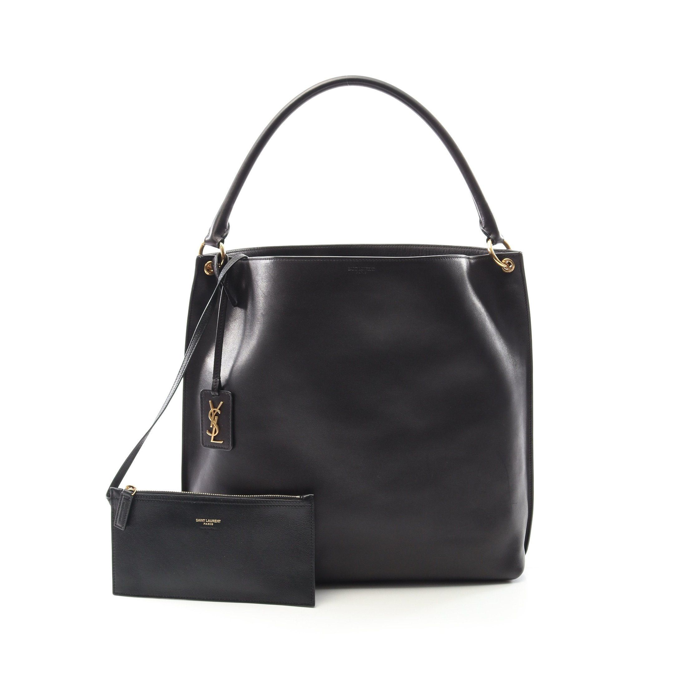 YVES Saint Laurent Hobo One Shoulder Bag Leather Black With Pouch, Women's