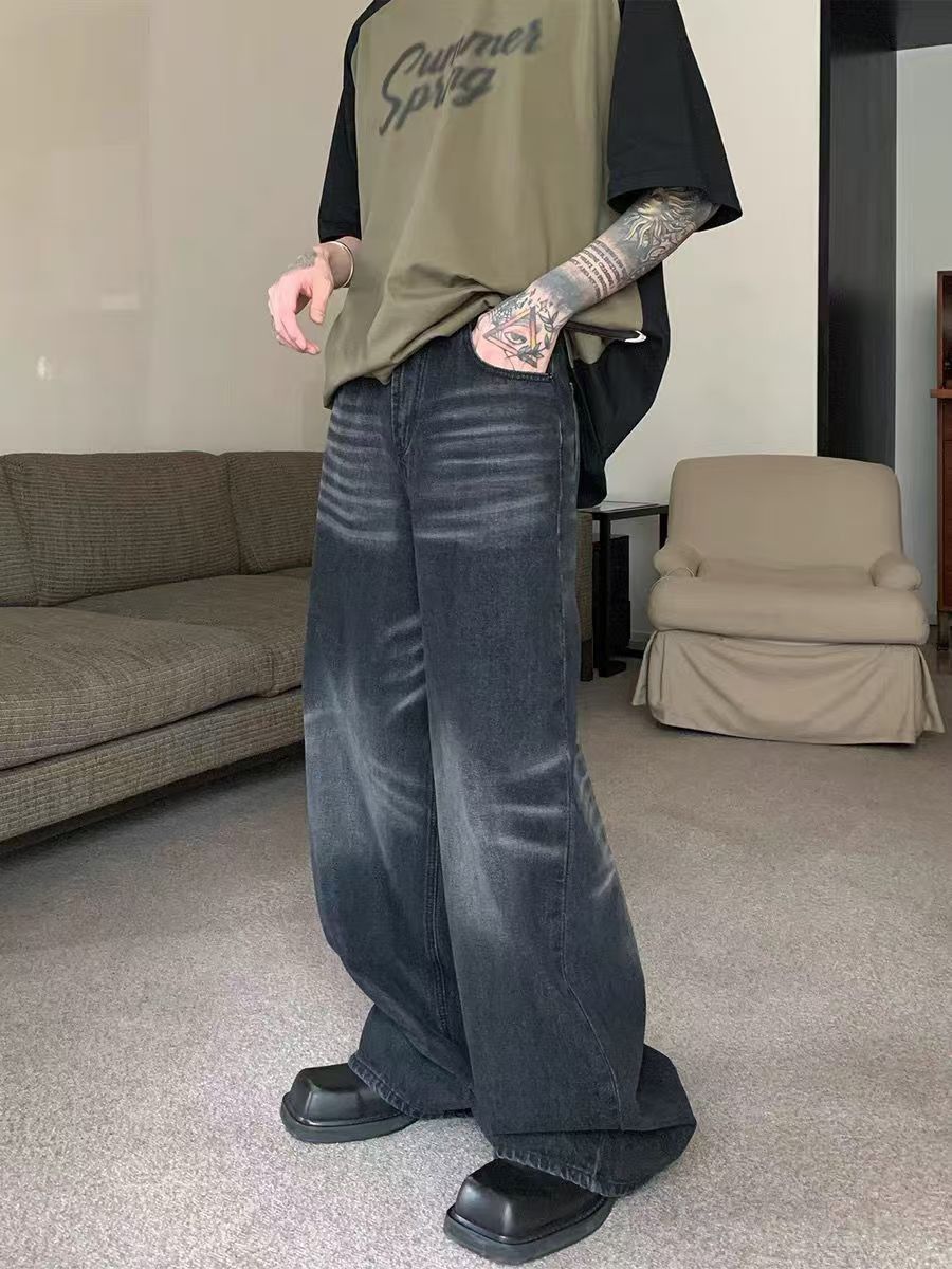 Japanese Brand × Jean Black washed vintage distressed straight-leg jeans Size US 32 / EU 48 - 3 Thumbnail