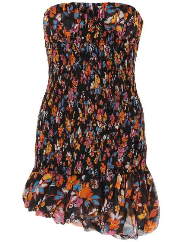 Saint Laurent Paris o1bcso1str1125 Strapless Smocked Mini dress in Multicolor Size S / US 4 / IT 40 - 1 Thumbnail