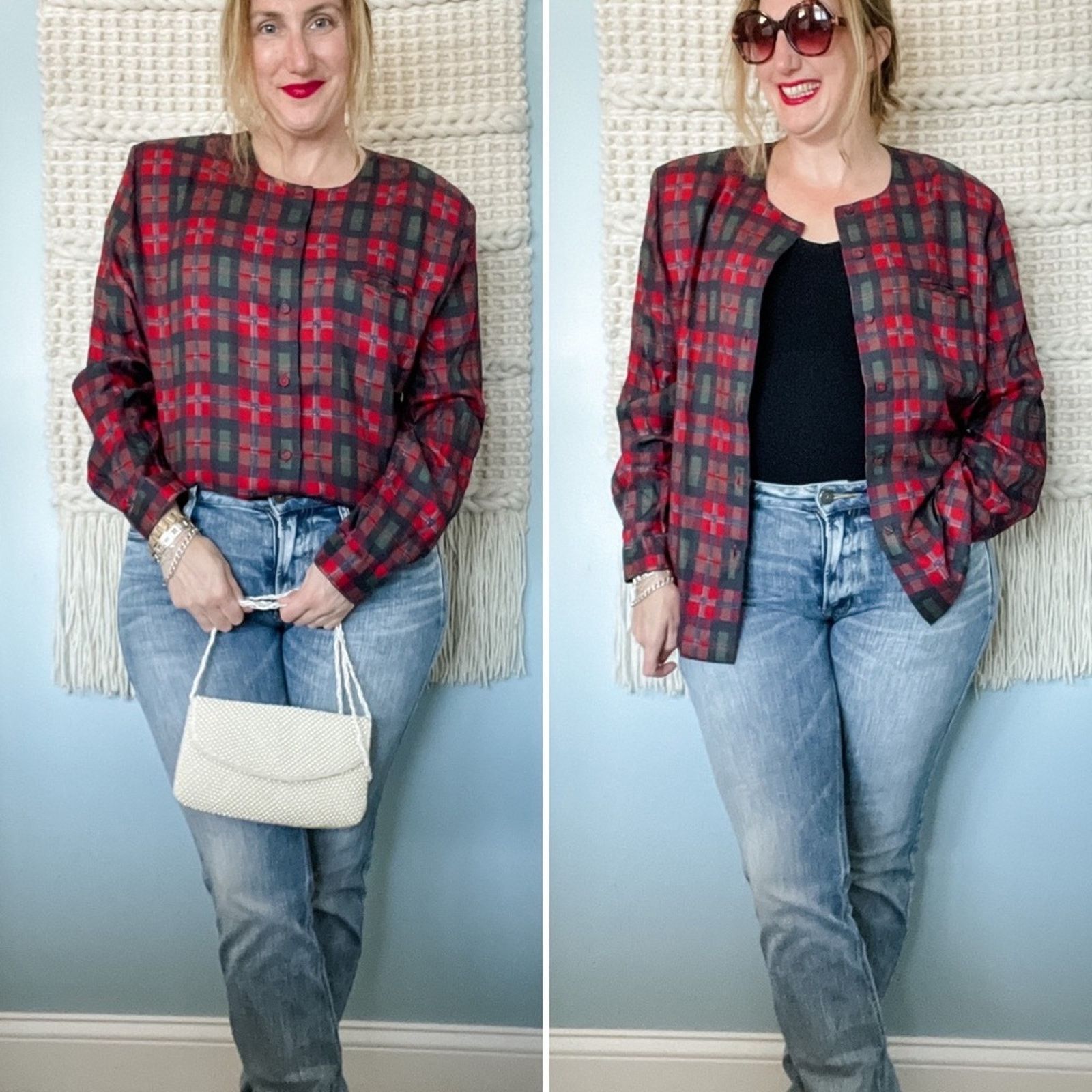 Vintage Vintage Talbots plaid collarless button-down blouse large L Size L / US 10 / IT 46 - 7 Thumbnail