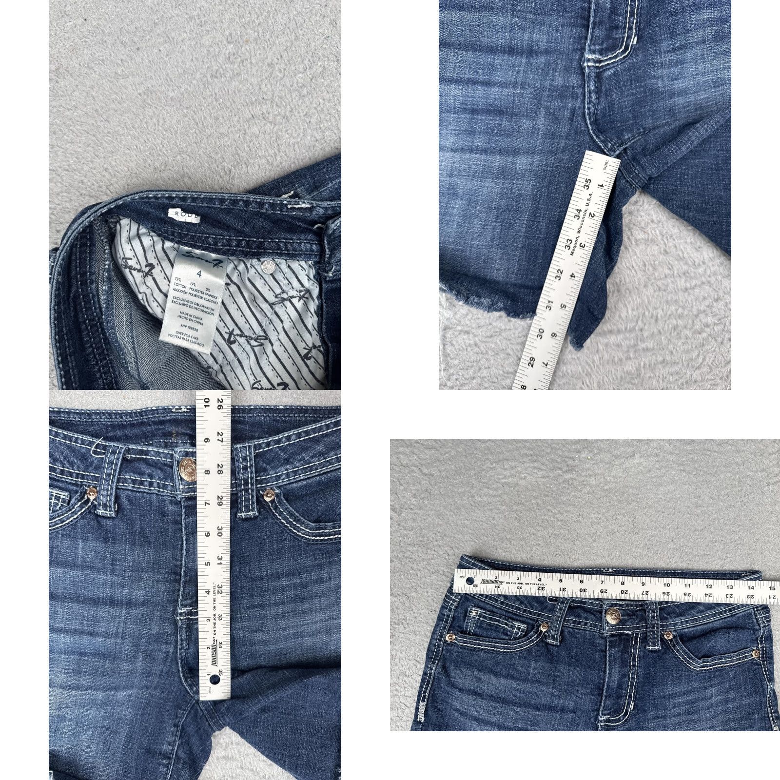 Vintage Seven7 Shorts Womens 4 Blue Denim Cutoff Frayed Hem Embroidered Stretch Pockets Size 27" / US 4 / IT 40 - 8 Thumbnail