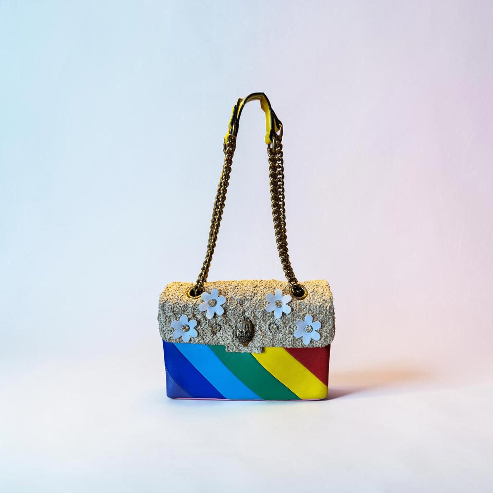Unknown London Kurt Geiger Rainbow Tweed Flower Chain Shoulder Bag 