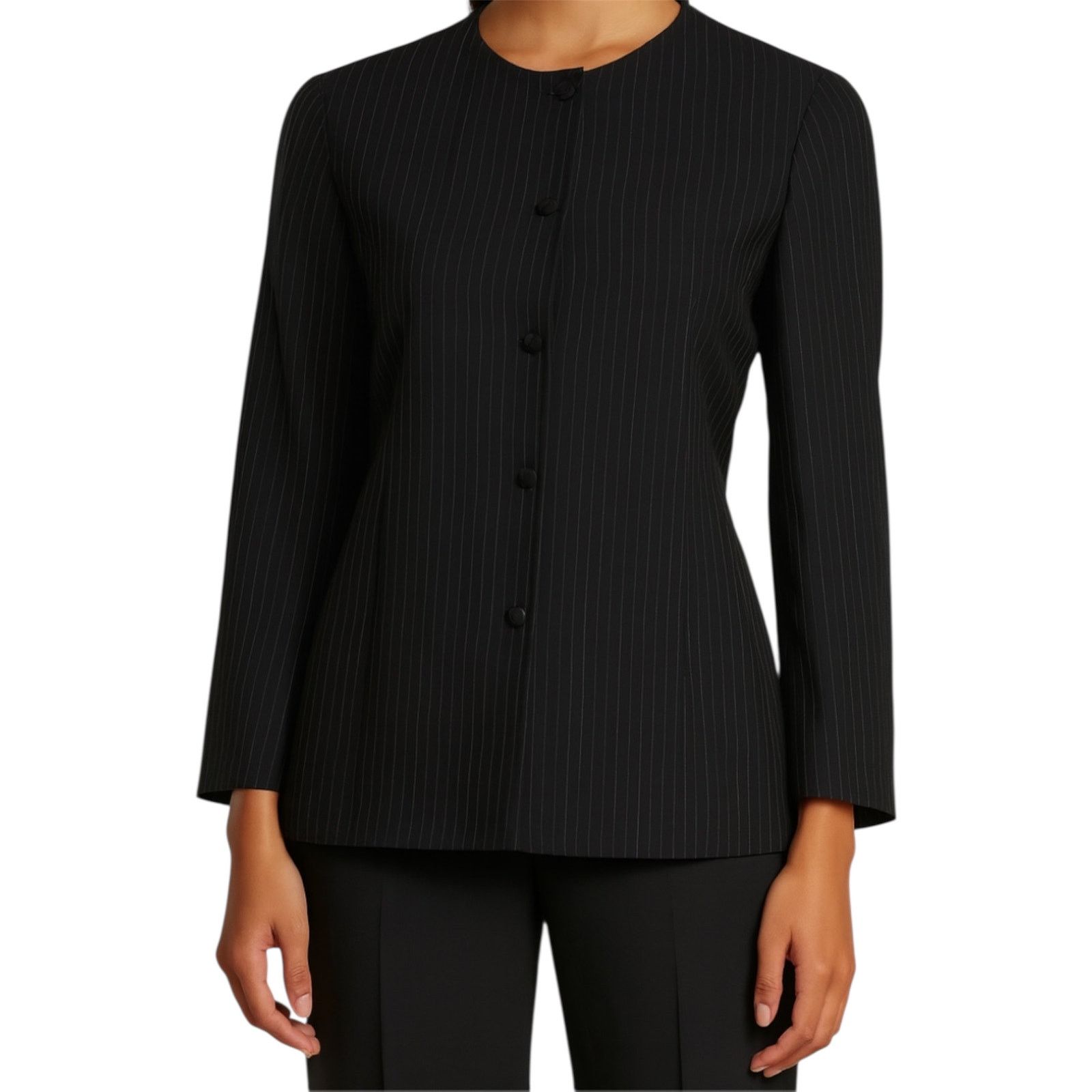 Giorgio Armani Collarless Button Suit Jacket Pinstriped 40 S