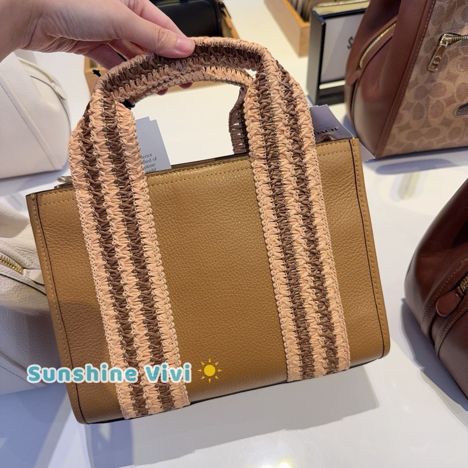 Coach NWT Coach Smith Tote Bag 24 CBG91 Straw Leather Honey Brown Size ONE SIZE - 4 Thumbnail
