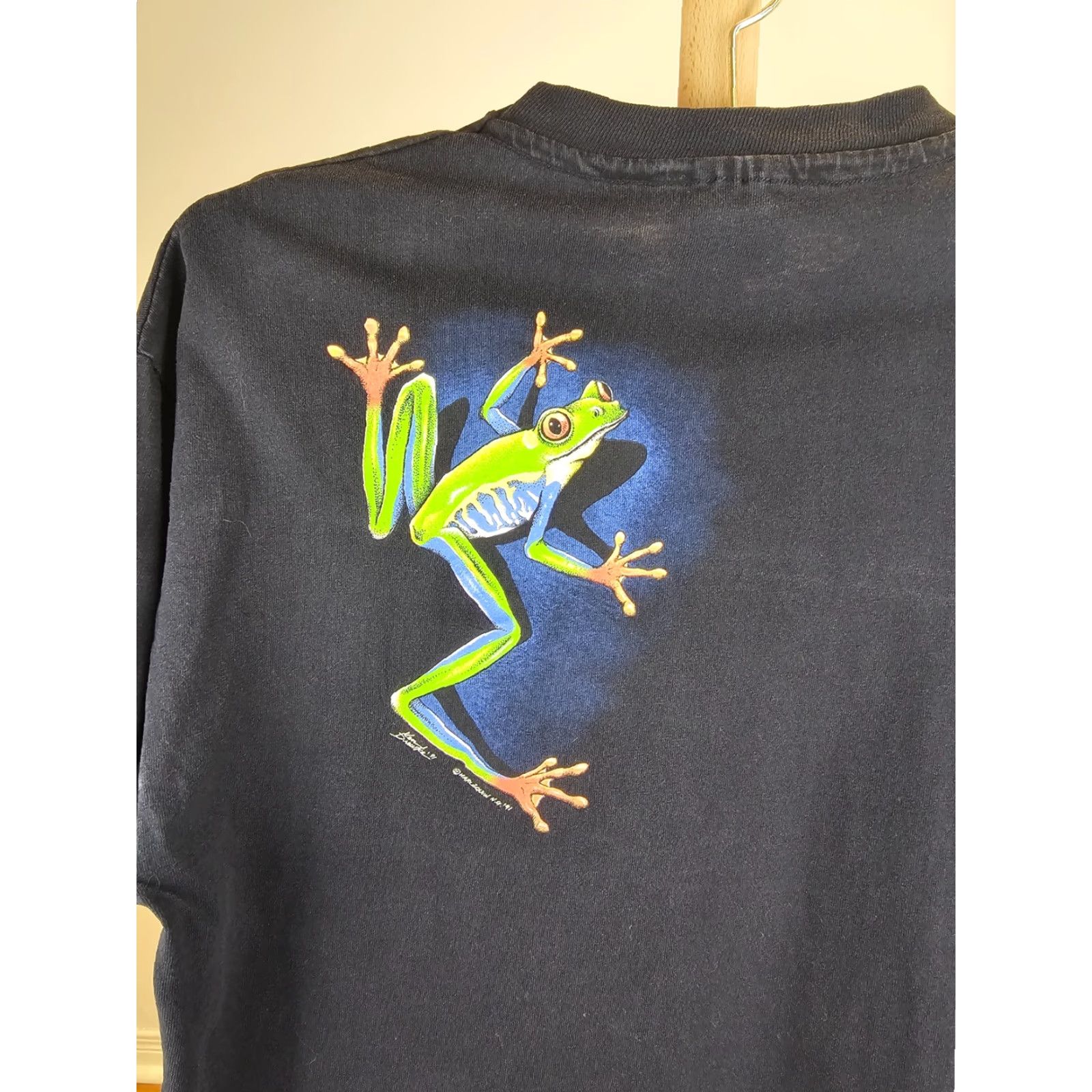 Hanes VINTAGE 91' FROG KEN DREWKE 2 SIDE PRINT SINGLE STITCH BLACK COTTON T-SHIRT SZ L Size US L / EU 52-54 / 3 - 8 Thumbnail