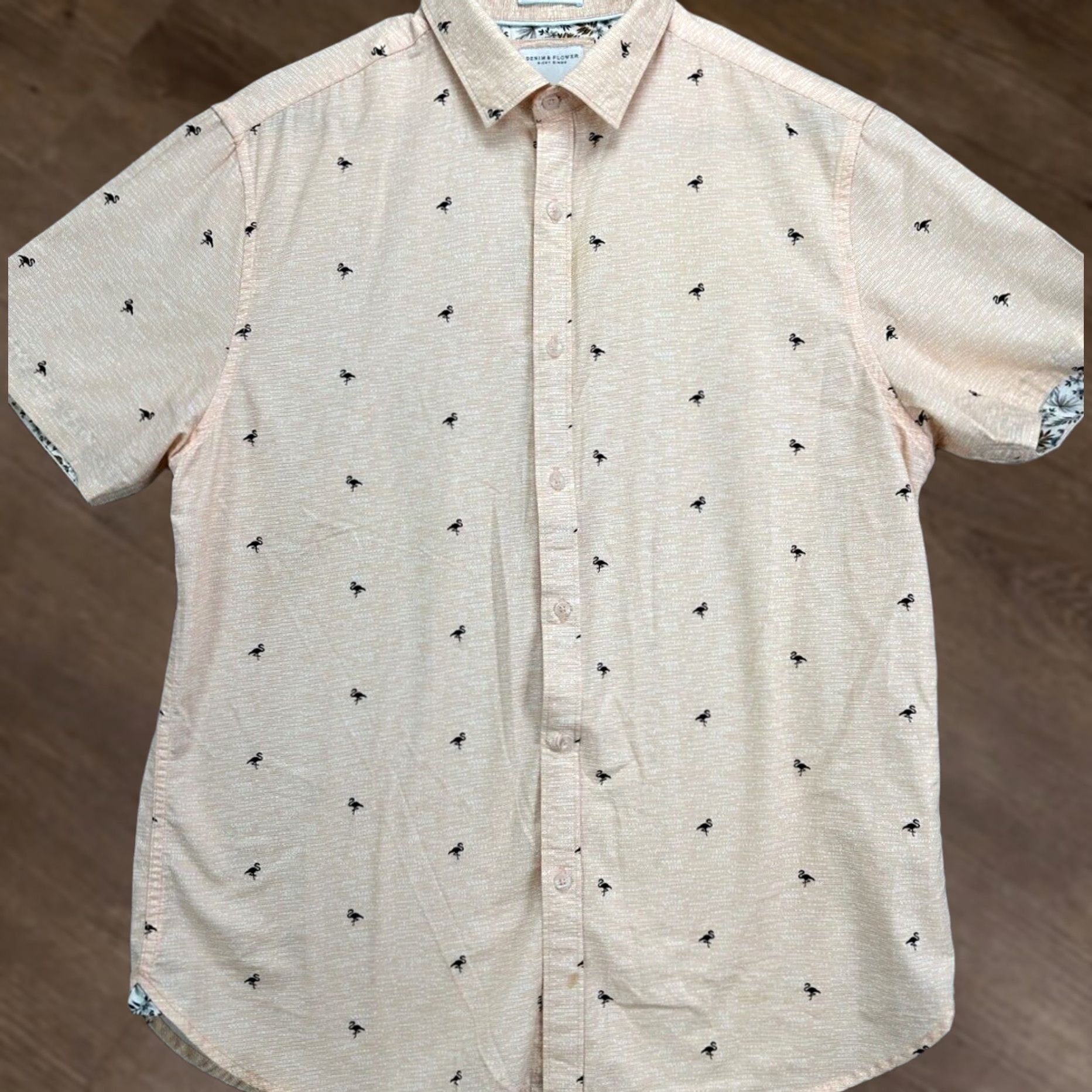 Denime Denim & Flower Ricky Singh Shirt Mens Large Peach Flamingos Print Button Up Shirt Size US L / EU 52-54 / 3 - 1 Thumbnail