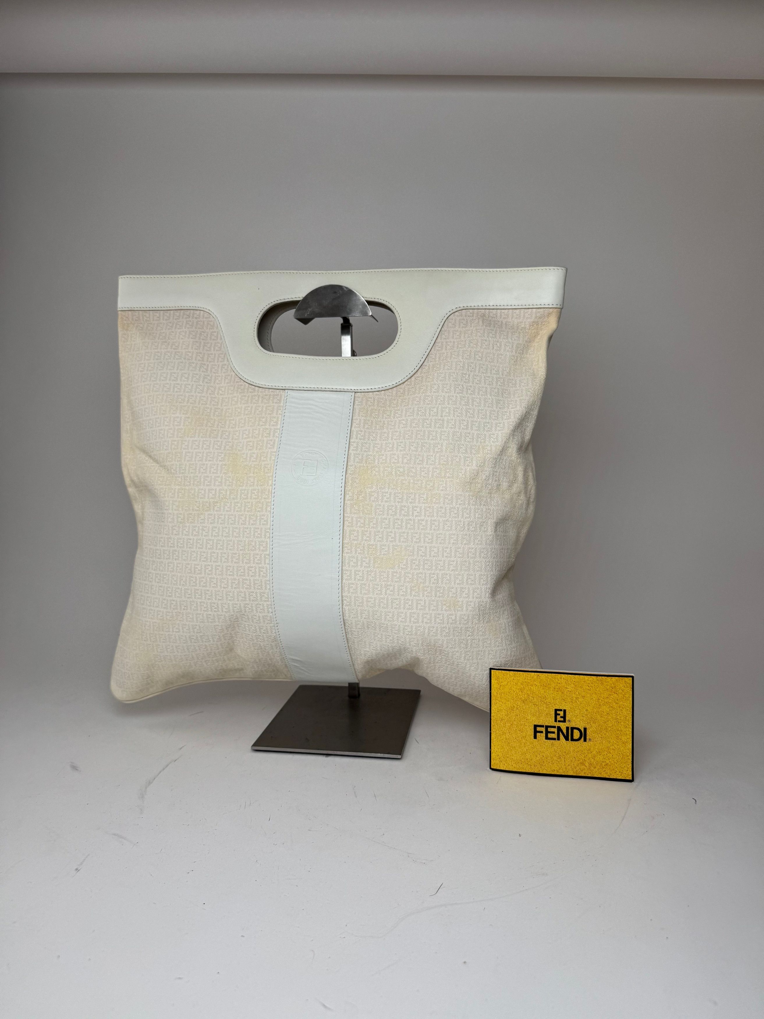 Vintage FF Monogram Leather canvas Tote Bag white