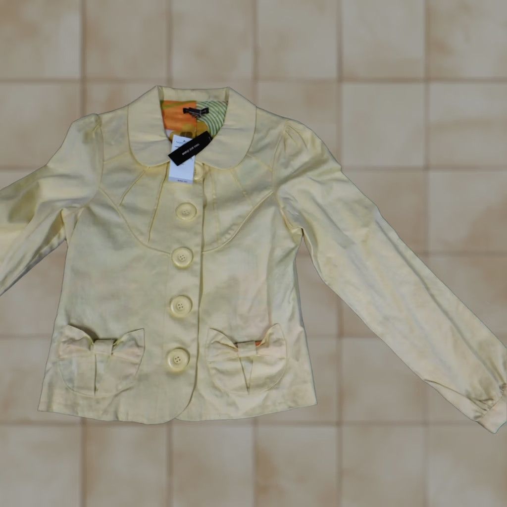 Vintage Coco and Chase Jacket Womens S Yellow Denim Cotton Lining Fur Trim Full Zip Lightweight Casual Fall Spring Size S / US 4 / IT 40 - 1 Thumbnail