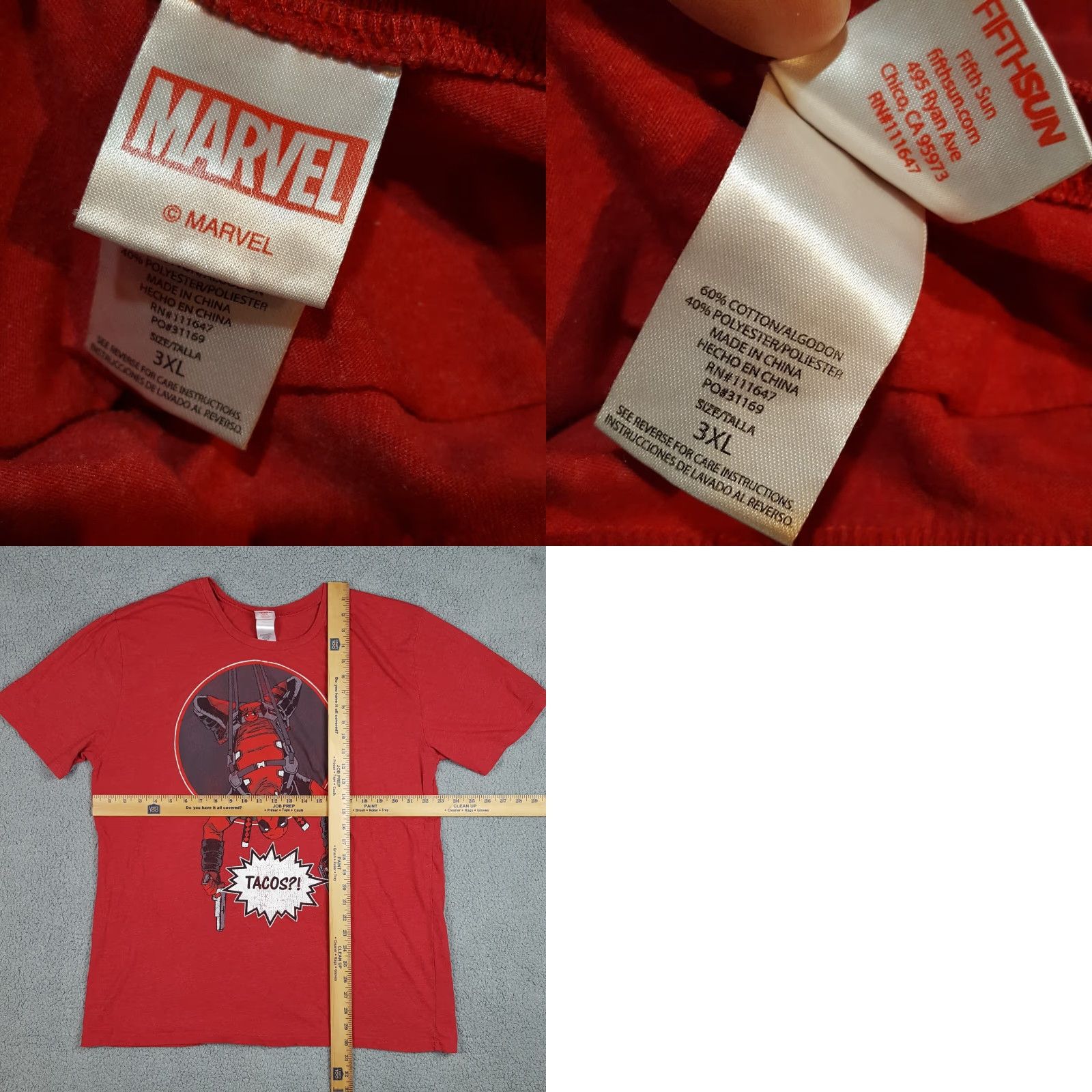Vintage VINTAGE Marvel Deadpool Tacos T-Shirt Men's 3XL Red Retro Cartoon Comics Y2K Size US XXL / EU 58 / 5 - 8 Thumbnail