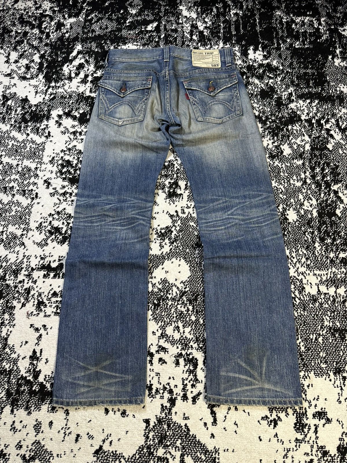 If Six Was Nine 2000s Flare Edwin 503 Blue Trip Distressed Denim Size US 30 / EU 46 - 10 Thumbnail