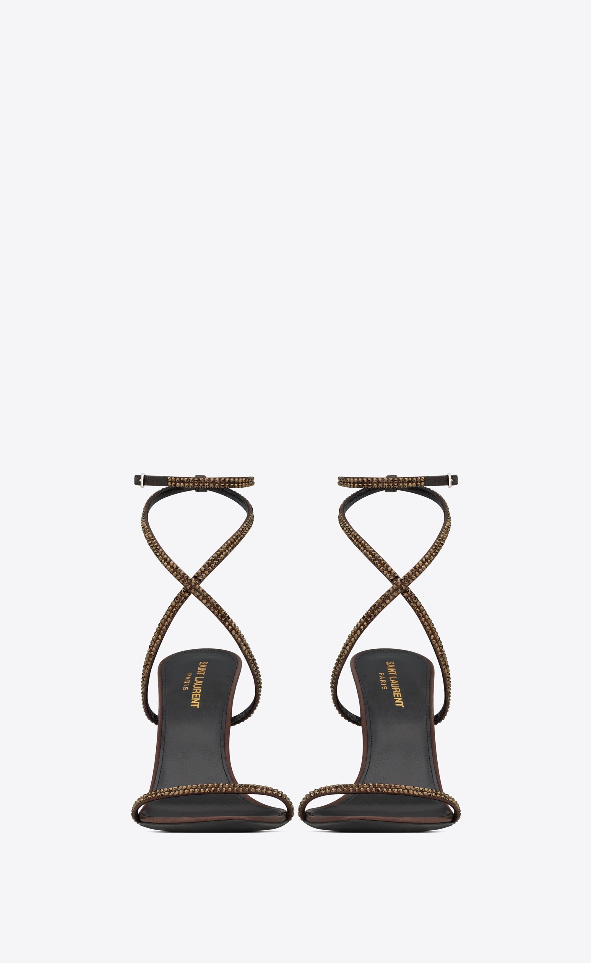Saint Laurent Paris o1tp1o1224 Ava Sandals in Crepe Satin in Brown Size US 5.5 / IT 35.5 - 3 Thumbnail
