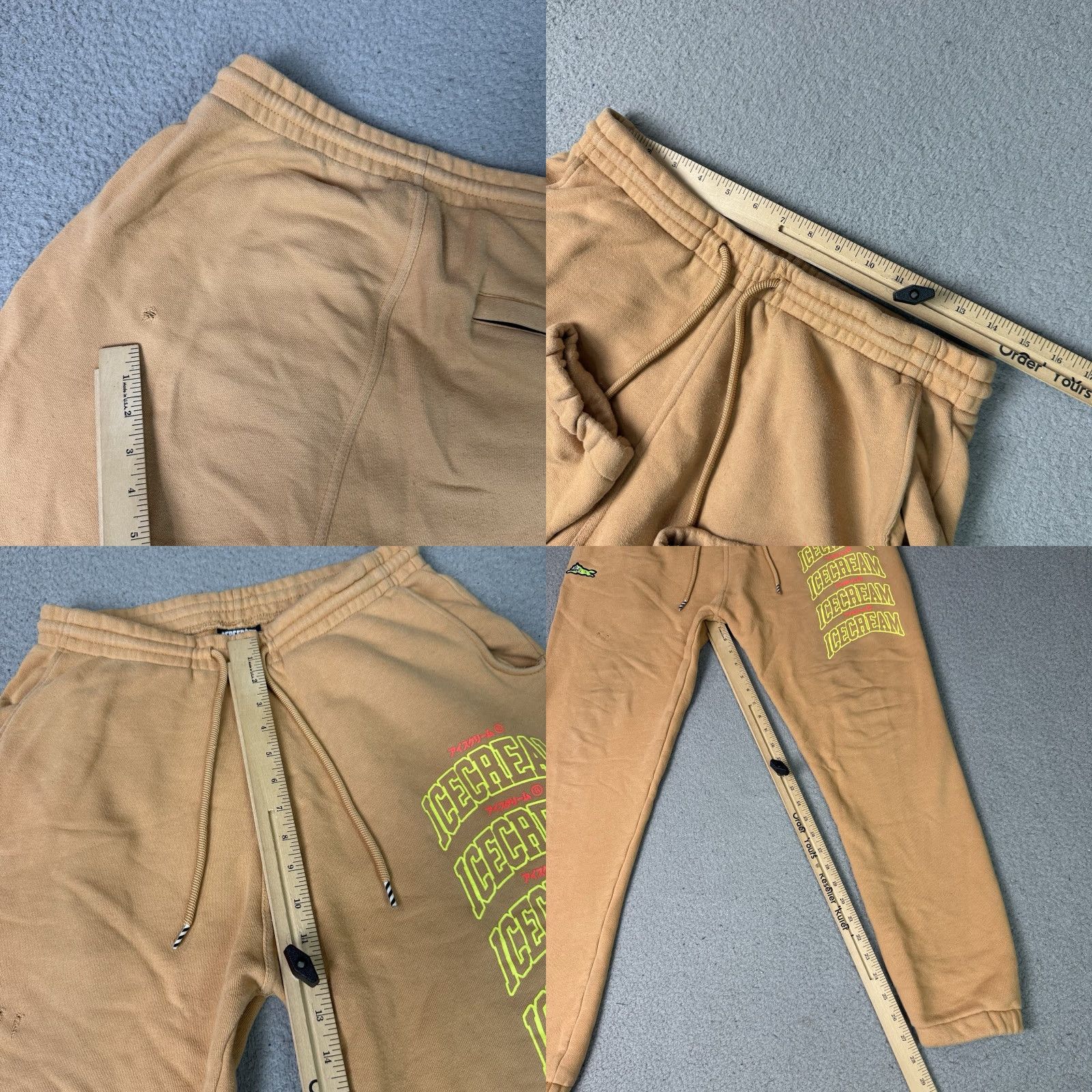 Vintage Ice Cream Sweatpants Mens L Orange Dog Graphic Print Pockets Distressed Casual Activewear Tapered Relaxed Fit Pants Size US 33 - 9 Thumbnail