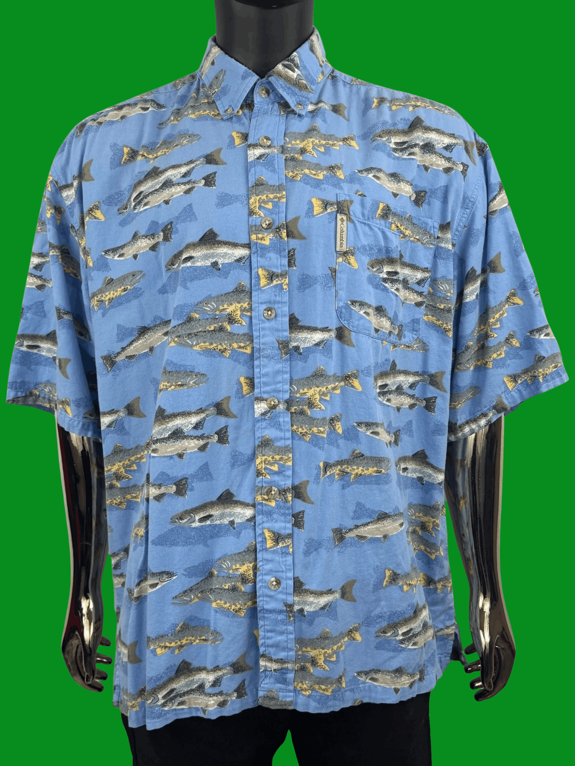 Columbia VTG 90s Columbia Fly Fishing Rainbow Trout All-Over Print Size US XL / EU 56 / 4 - 2 Thumbnail