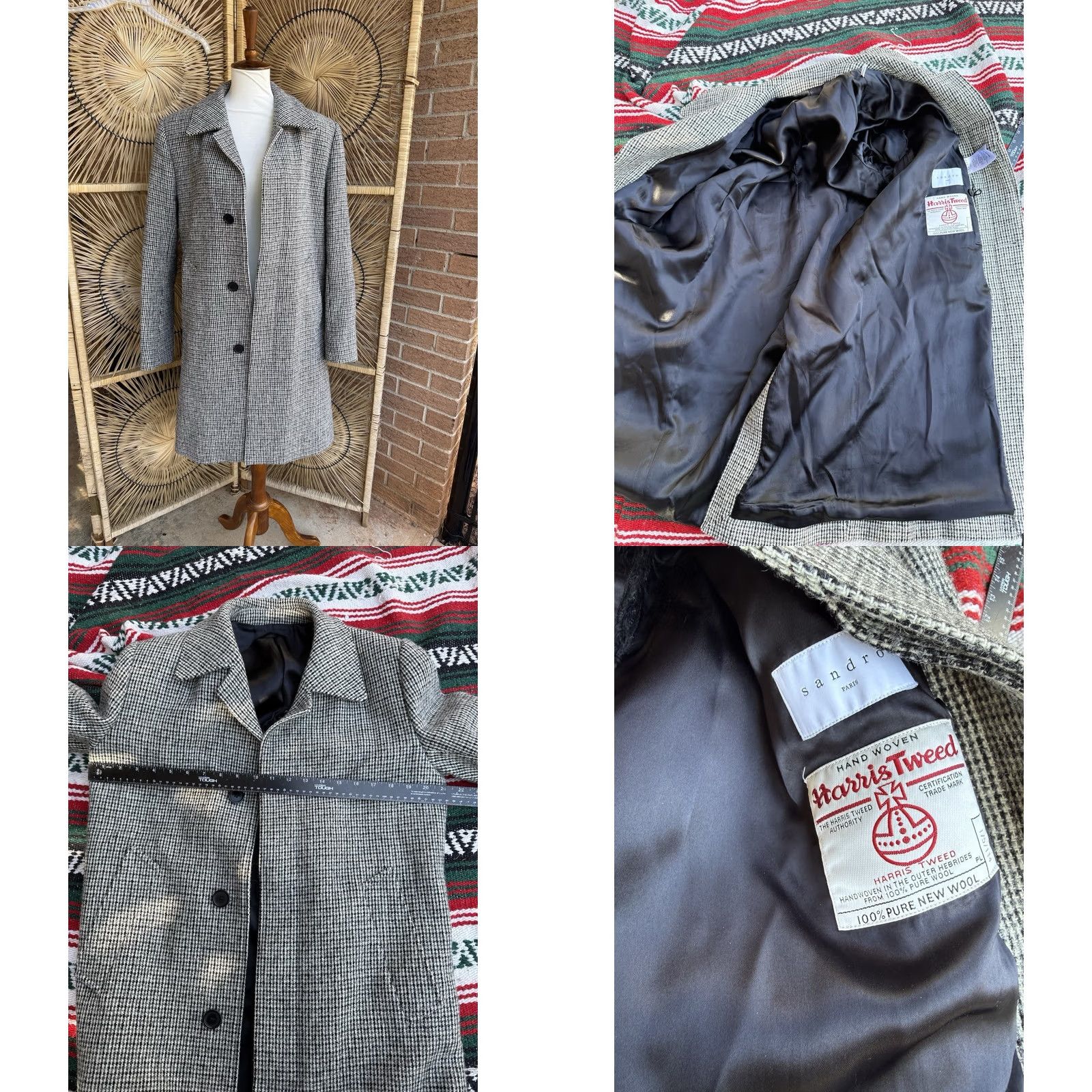 Harris Tweed Sandro Paris Wool Harris Tweed Coat Women Medium Houndstooth Long Jacket Size M / US 6-8 / IT 42-44 - 8 Thumbnail