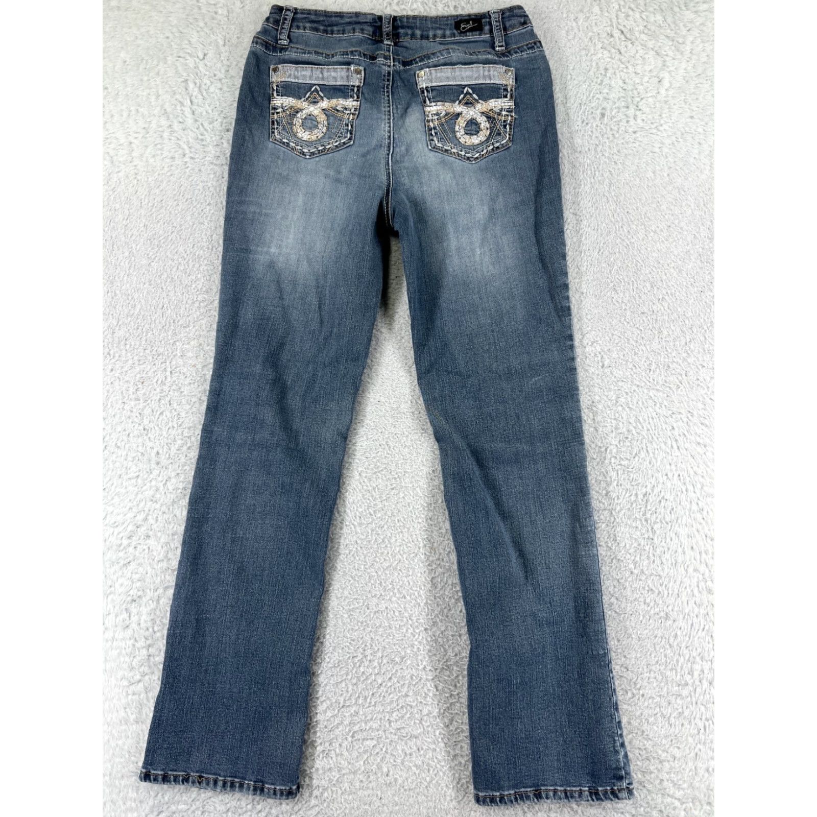 Vintage Earl Jean Jeans Women 25 Blue Denim Slim Boot Medium Wash Low Rise Embroidered Pants Size 42" / US 20 - 2 Thumbnail