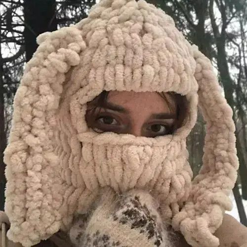 Aran Isles Knitwear × Japanese Brand Knitted bunny ear brown balaclava Size ONE SIZE - 1 Thumbnail