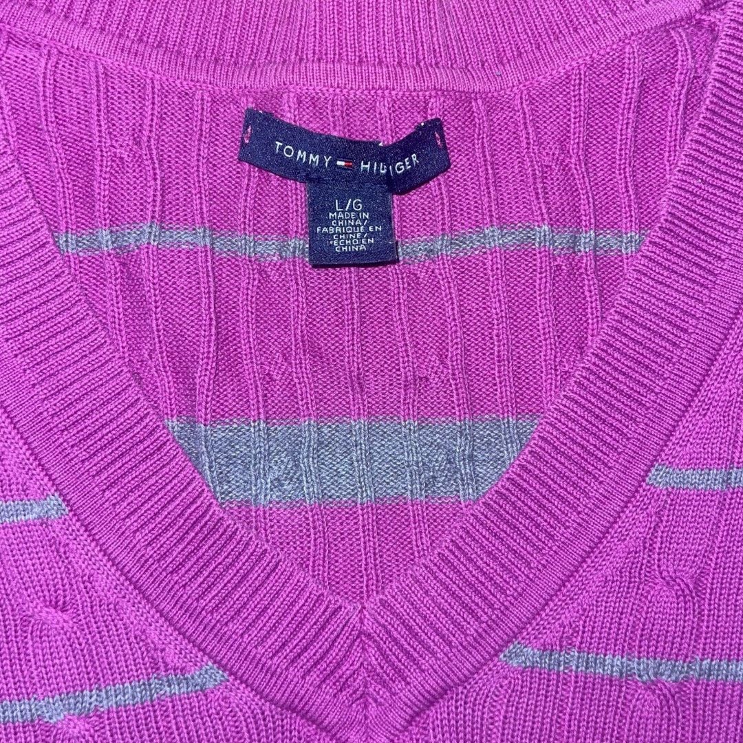 Tommy Hilfiger Ribbed V-Neck Striped Sweater Size large Y2K Preppy Academia Size L / US 10 / IT 46 - 3 Thumbnail