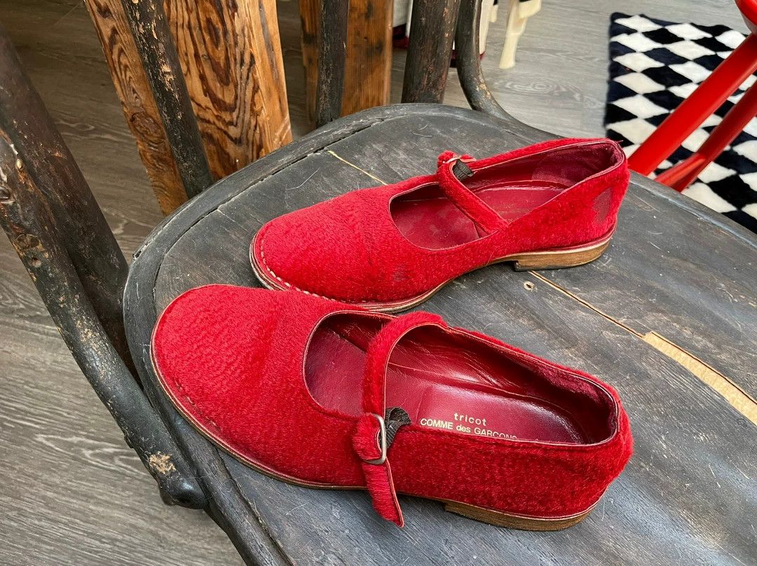 CDG by Comme des Garcons CDG tricot 1990s red flocked buckle shoes 36-36.5 Size US 6 / IT 36 - 5 Thumbnail