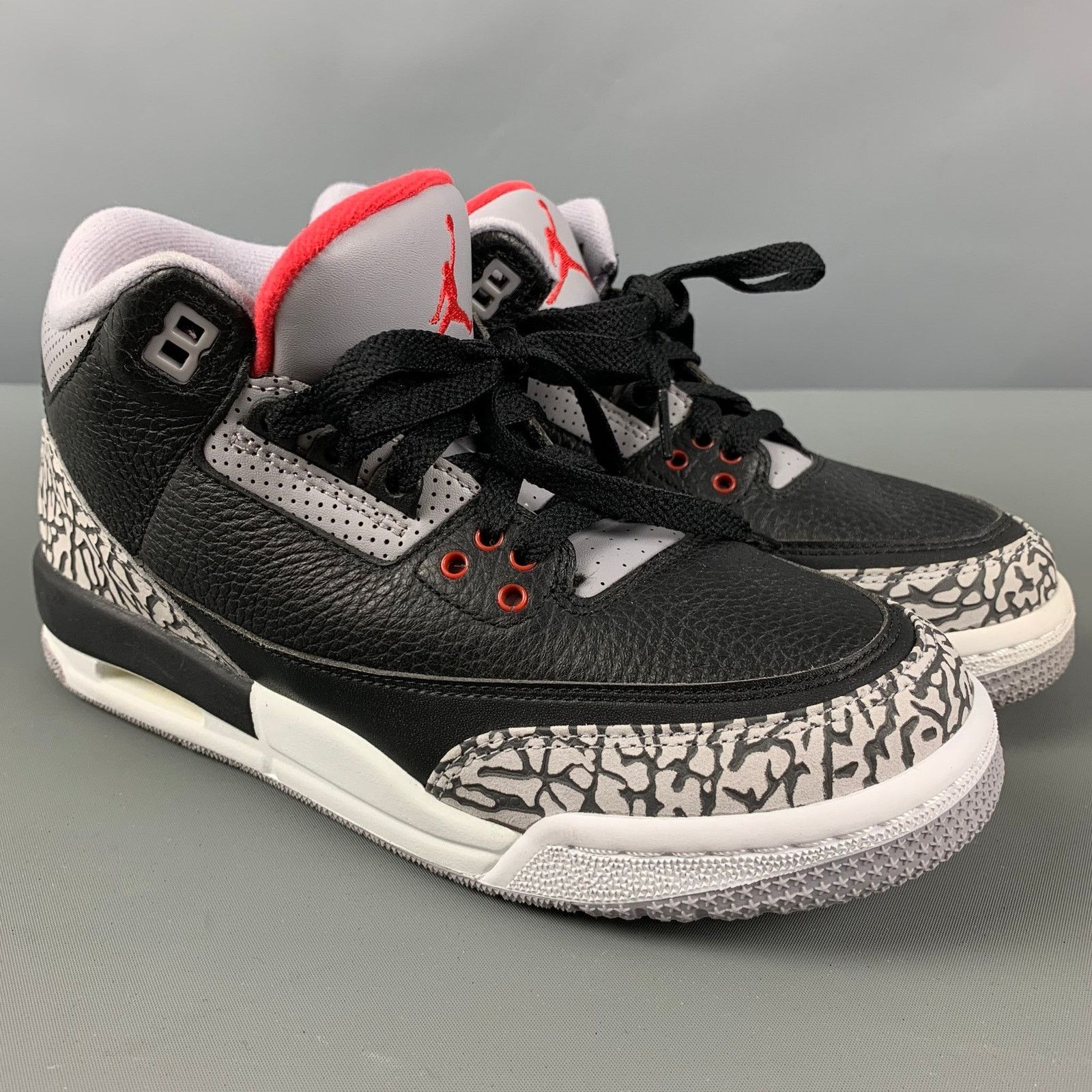 Size 6Y Black Grey Mixed Patterns Leather High Top Sneakers