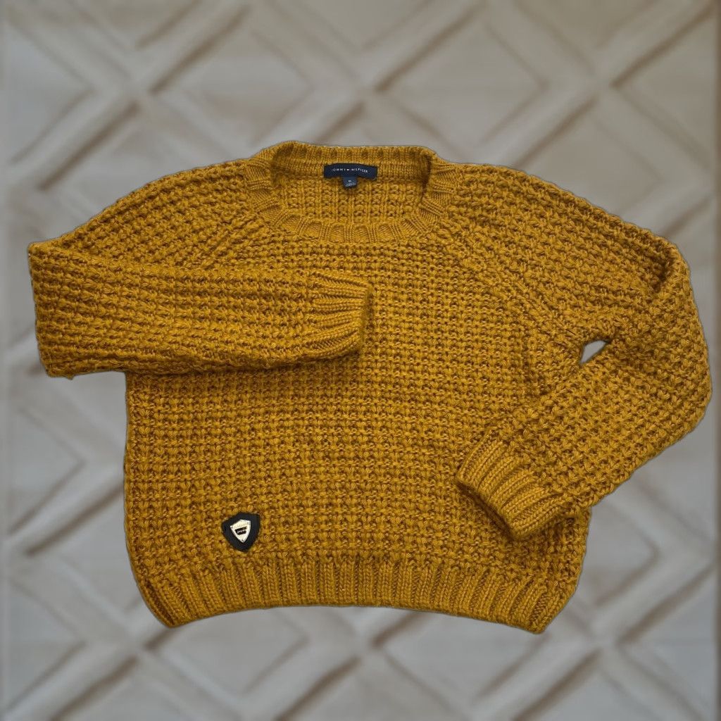 Tommy Hilfiger Tommy Hilfiger Sweater Womens M Waffle-Knit Brownish Yellow Crew Neck Wool Acrylic Size M / US 6-8 / IT 42-44 - 1 Thumbnail