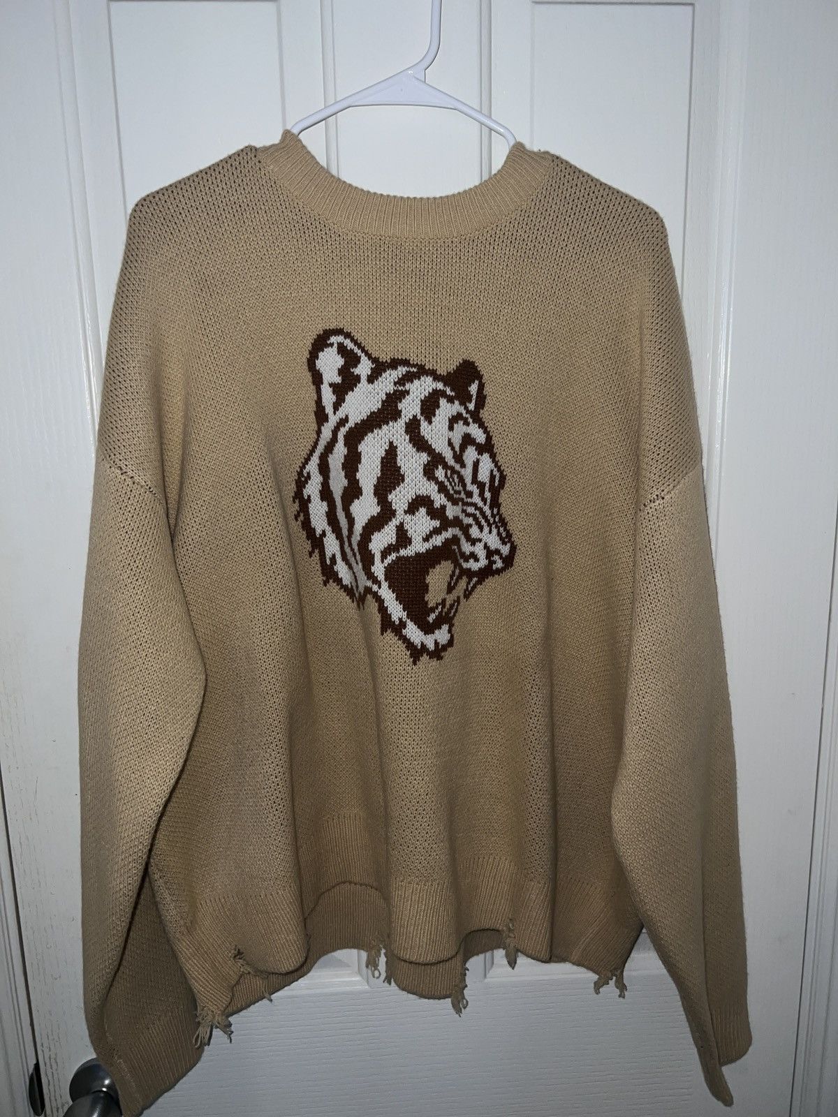Pacsun Cropped Distressed Tiger Knit Crewneck Sweater Size US L / EU 52-54 / 3 - 1 Thumbnail