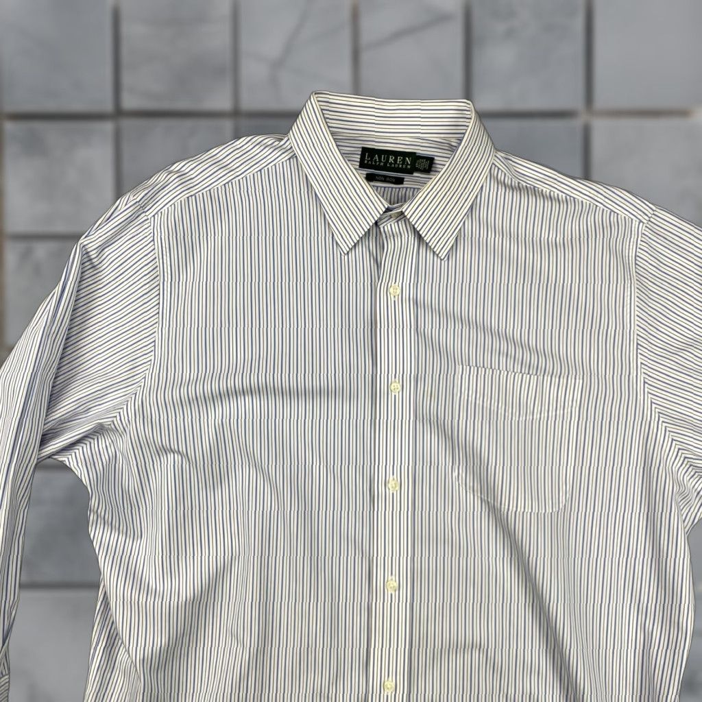Ralph Lauren VINTAGE Lauren Ralph Lauren Dress Shirt Mens 17.5 32/33 Stripe Non Iron Long Sleeve Size 48R - 1 Thumbnail