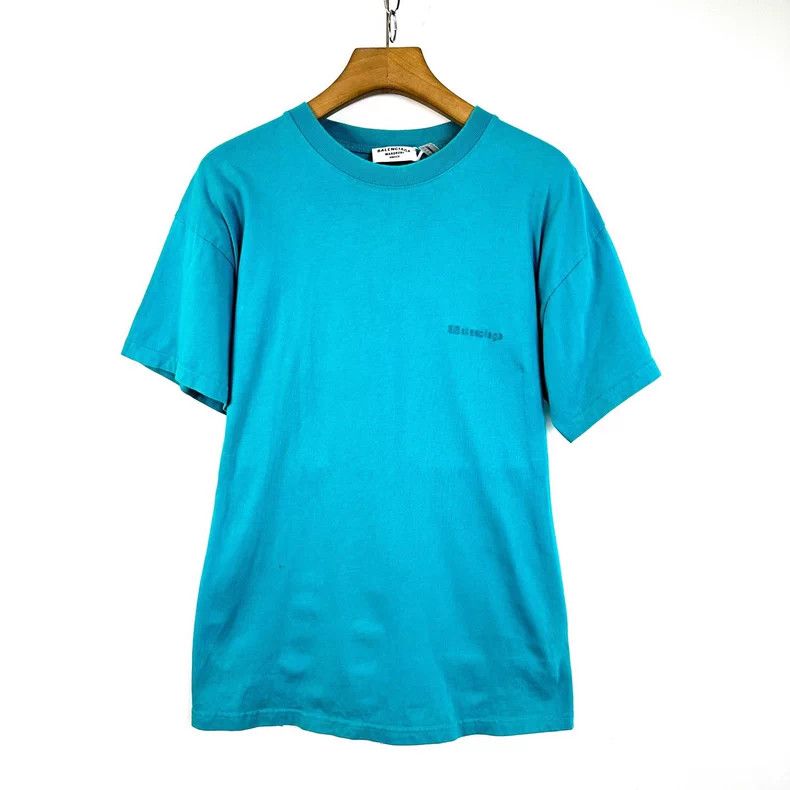 Balenciaga Balenciaga Bokh Blue and Grey Logo Embroidered Short Sleev Size US S / EU 44-46 / 1 - 1 Thumbnail