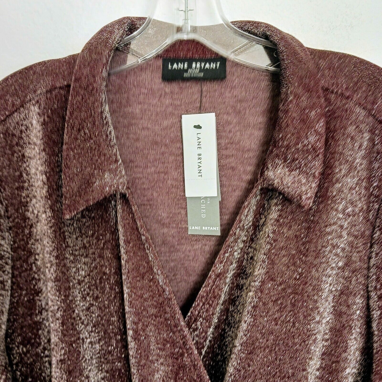 Other Lane Bryant Lurex Faux-Wrap Dress Plus 22 Cranberry Sparkle Size 3XL / US 20-22 - 8 Thumbnail
