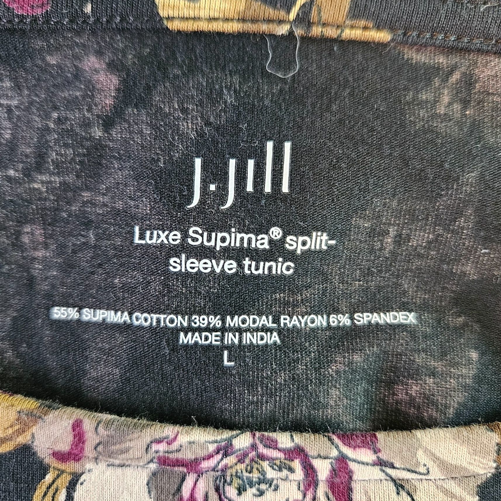 J. Jill J. Jill Womens Luxe Supima Split Sleeve Tunic L Black Floral Cotton Blend Blouse Shirt Womens Large Tunic Black Floral 90s? Size L / US 10 / IT 46 - 5 Thumbnail
