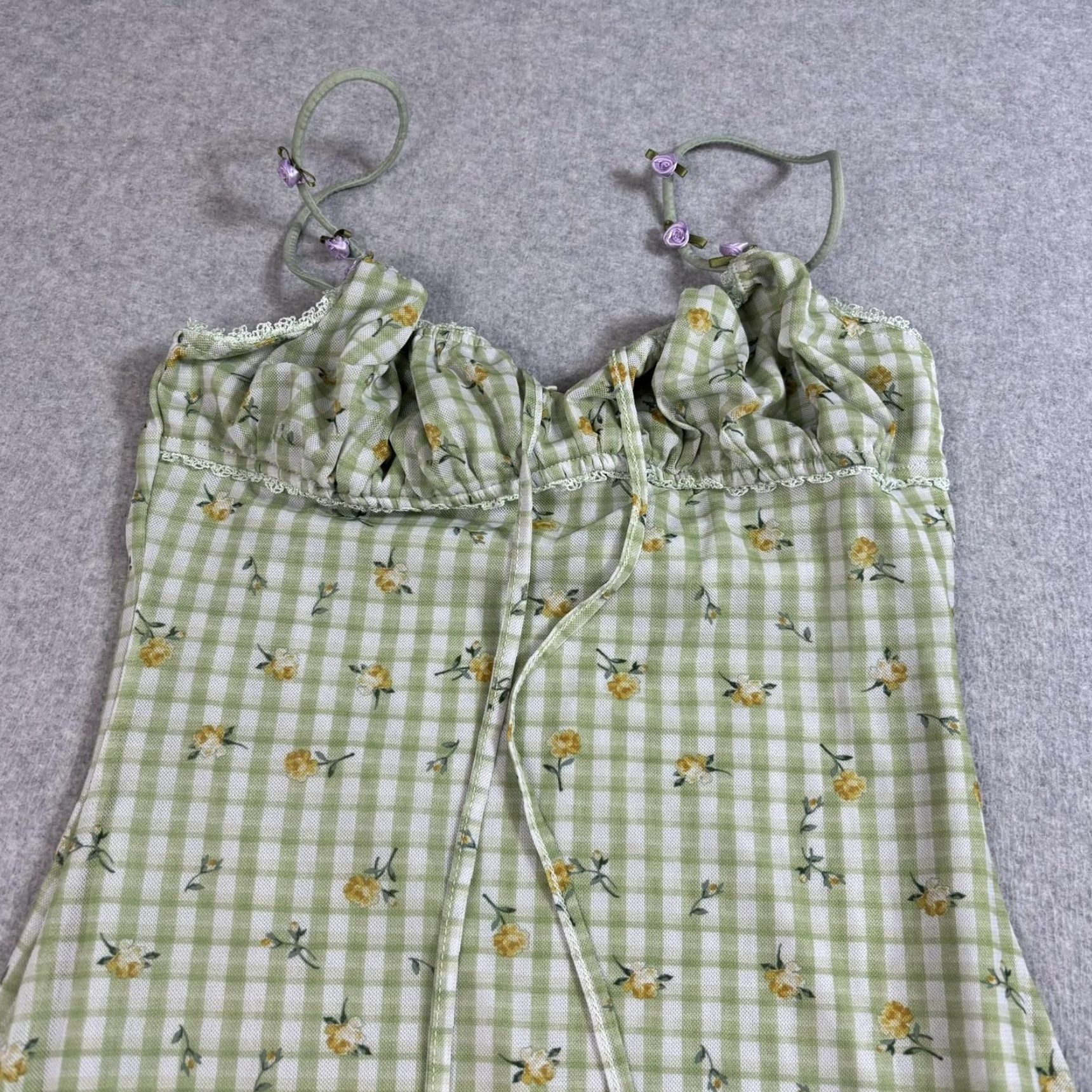 Urban Outfitters Urban Outfitters Dress Women Small Green Gingham Floral Handkerchief Hem Ruffle Size S / US 4 / IT 40 - 7 Thumbnail