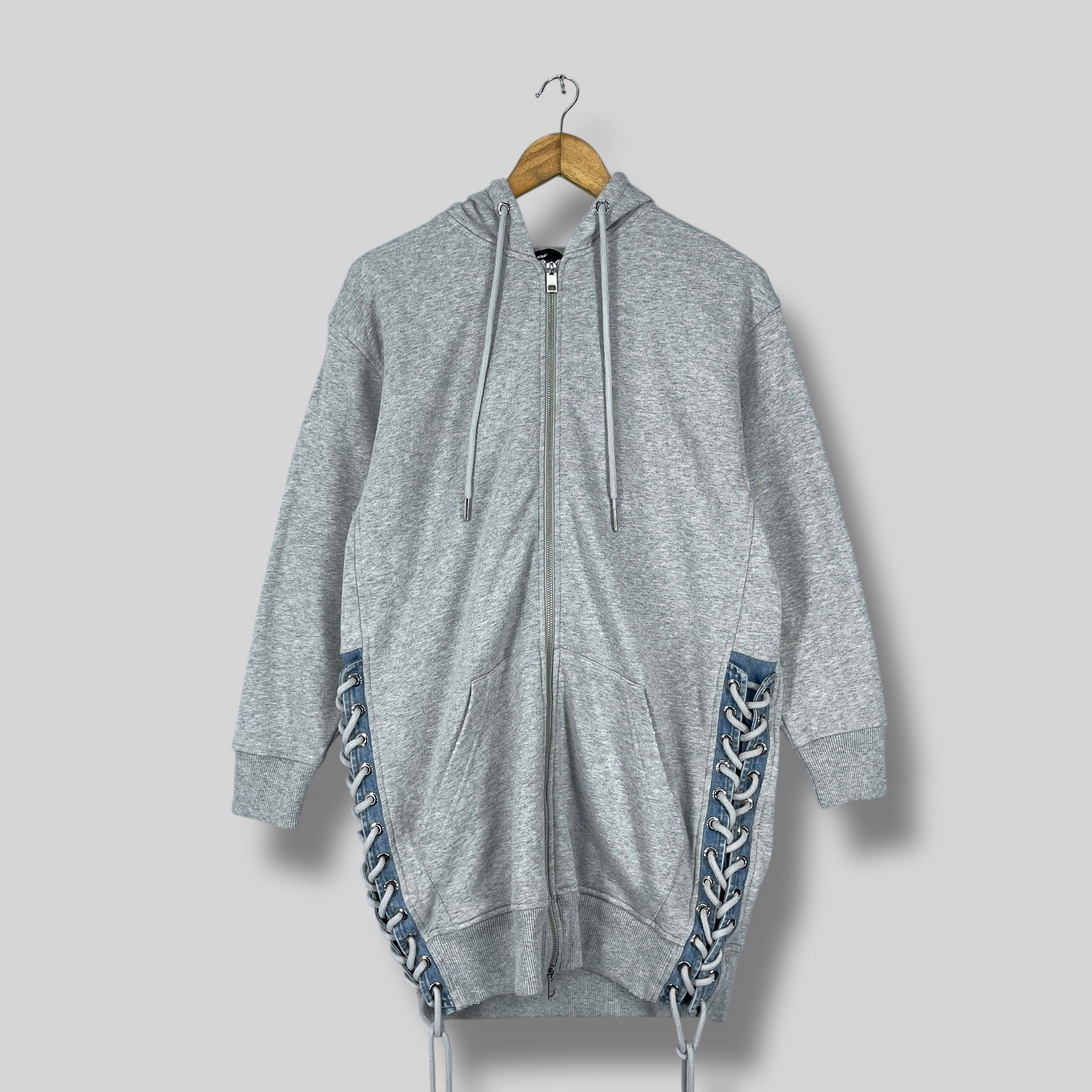 Diesel Diesel Longline Zip-Up Hoodie with Denim Lace-Up Sides Size M / US 6-8 / IT 42-44 - 1 Thumbnail