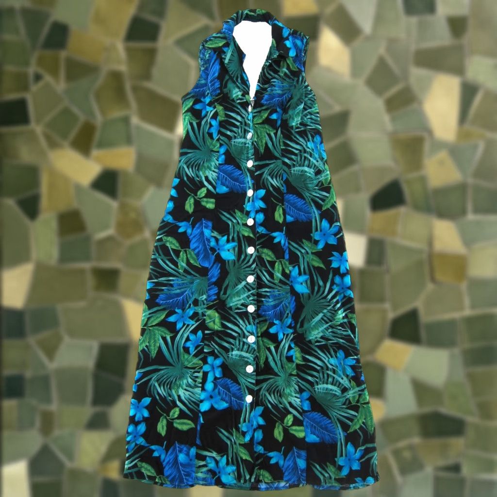 Vintage VINTAGE California Krush Dress Maxi Sleeveless Floral 100% Rayon Blue Green Blue Floral S Womens Size S / US 4 / IT 40 - 1 Thumbnail