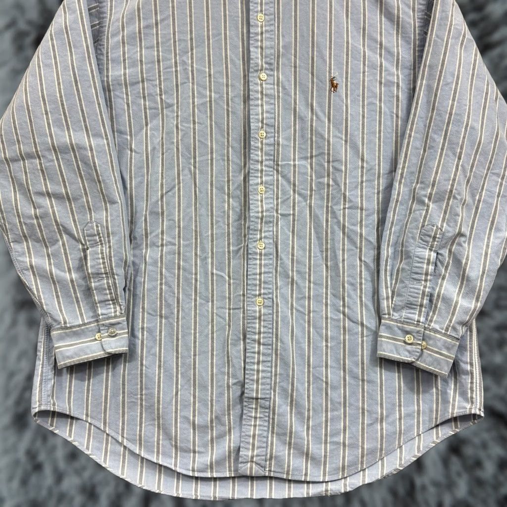 Ralph Lauren Ralph Lauren Yarmouth Shirt Men XL Blue Oxford Stripe Long Sleeve Button Pony Dress Vintage Mens Size US XL / EU 56 / 4 - 1 Thumbnail