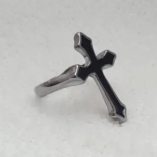 Other Silver Black Enamel Cross Ring Size - 9 - RGN -753 Size ONE SIZE - 1 Thumbnail