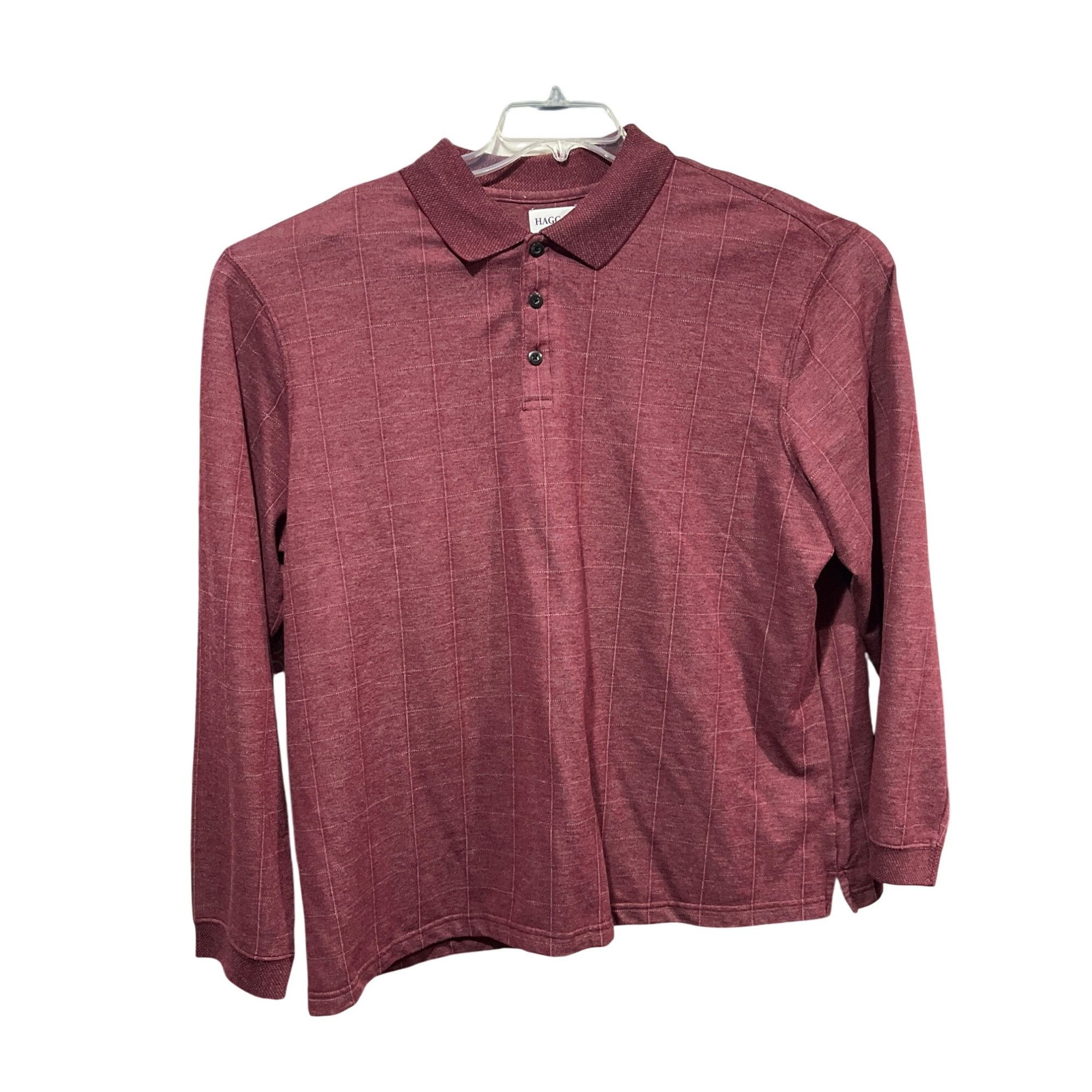 Other Haggar Mens XXL Long Sleeve Polo Shirt Burgundy Striped Poly Size US XXL / EU 58 / 5 - 1 Thumbnail