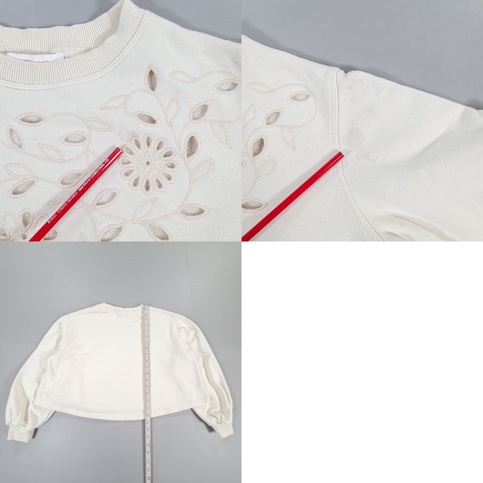 Vintage See By Chloé Sweatshirt Womens Beige Small Relaxed Cropped Embroidered Cut Off Crew Neck Pullover Activewear 100% Cotton Size S / US 4 / IT 40 - 8 Thumbnail
