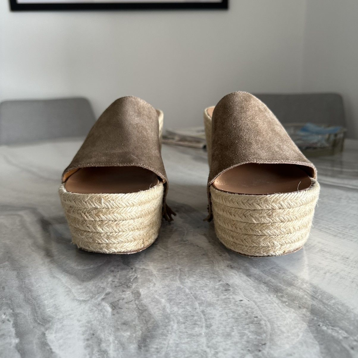 Chloe Chloe Estel Fringe-Trimmed Wedge Espadrille in Brown Suede Size US 9.5 / IT 39.5 - 3 Thumbnail
