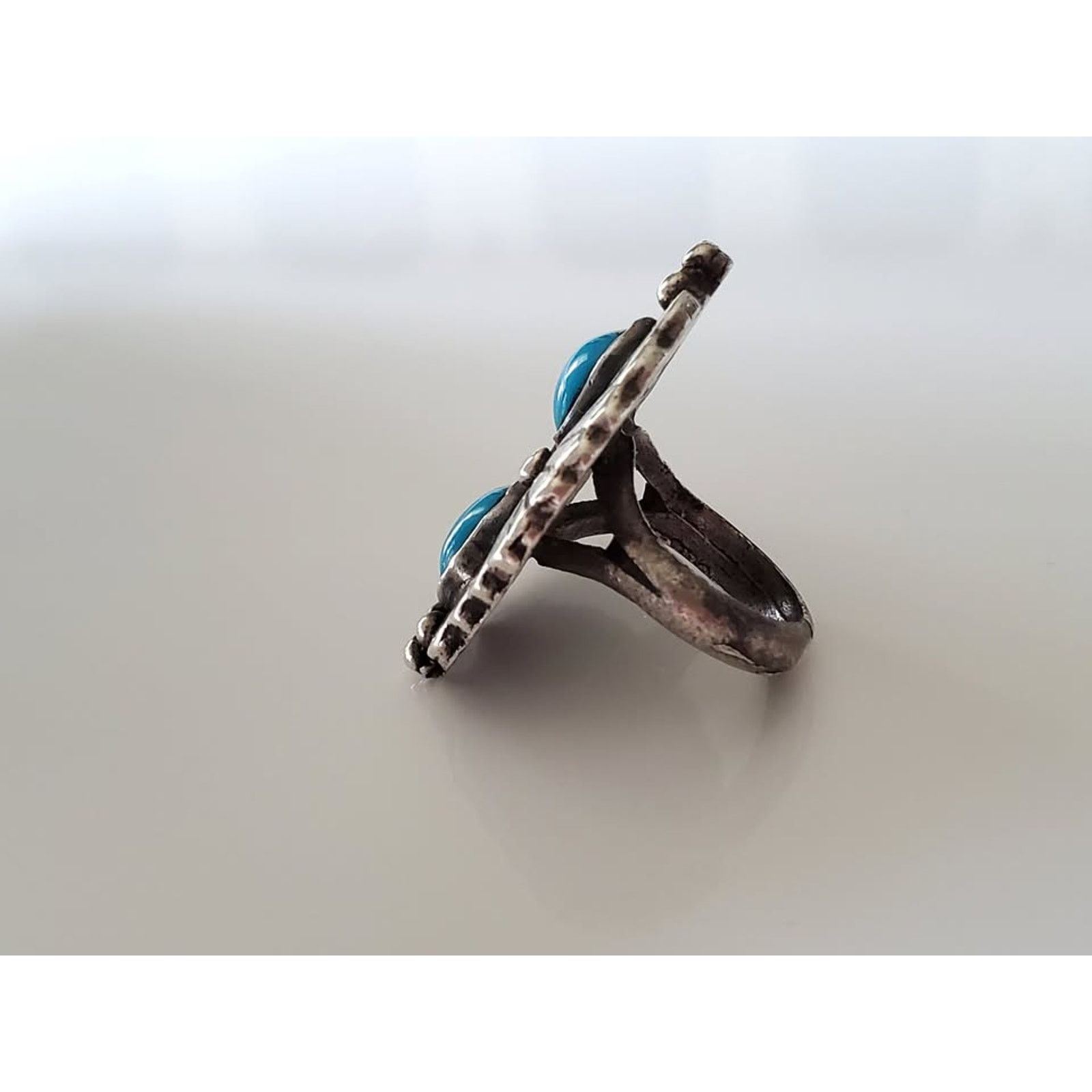 Unknown London Vintage Native American Sterling Silver Turquoise Ring Size ONE SIZE - 2 Thumbnail