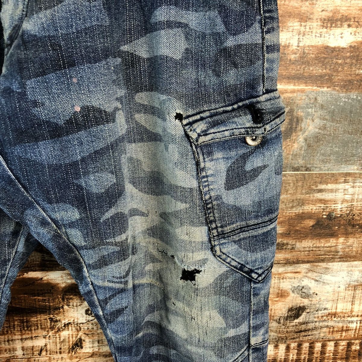 Japanese Brand Z Dragon camo Blue Distressed Denim vintage Pants #A2167 Size US 33 - 10 Thumbnail