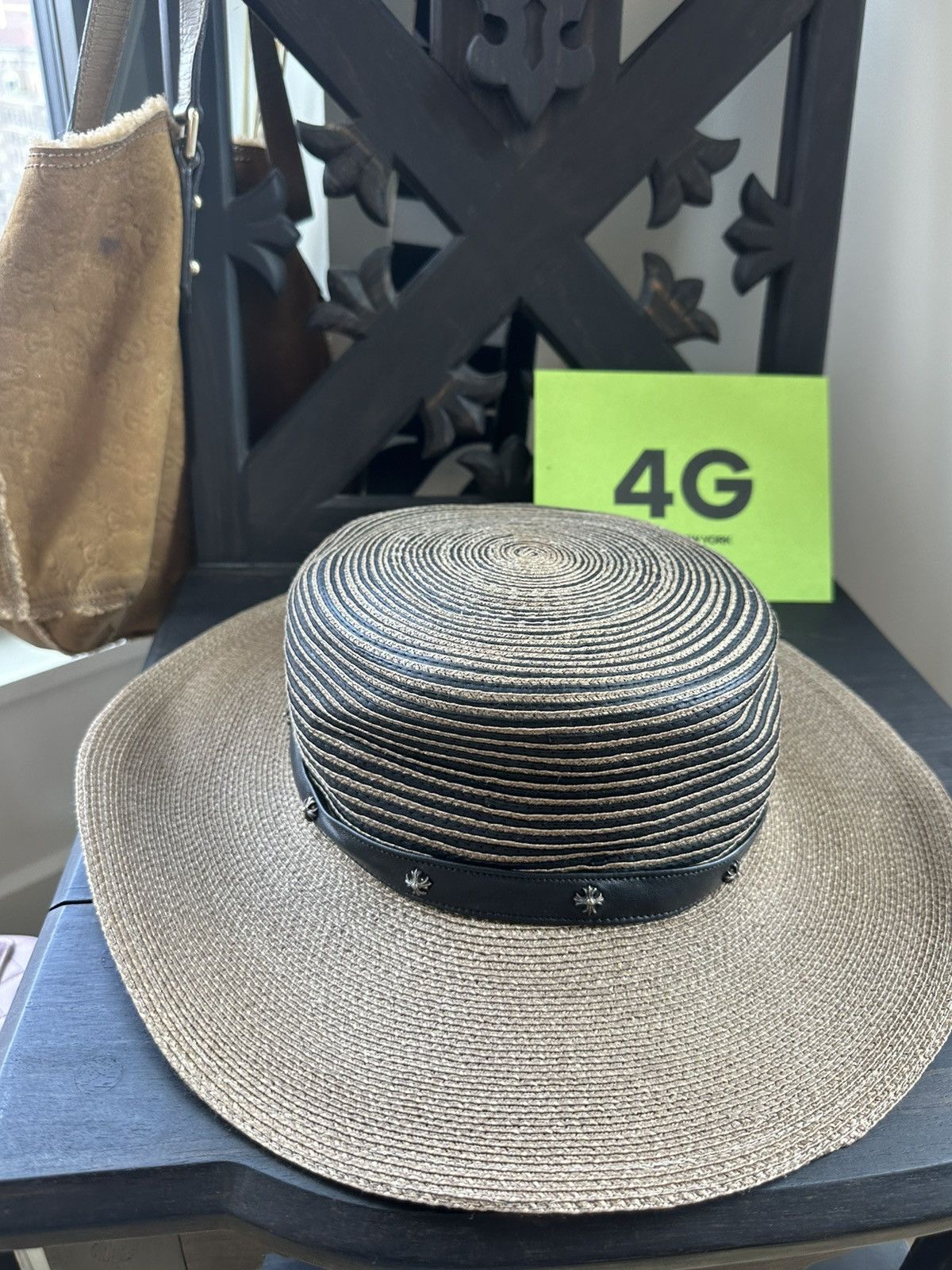 Chrome Hearts CHROME HEARTS ST TROPEZ STRAW LEATHER FEDORA HAT Size ONE SIZE - 3 Thumbnail