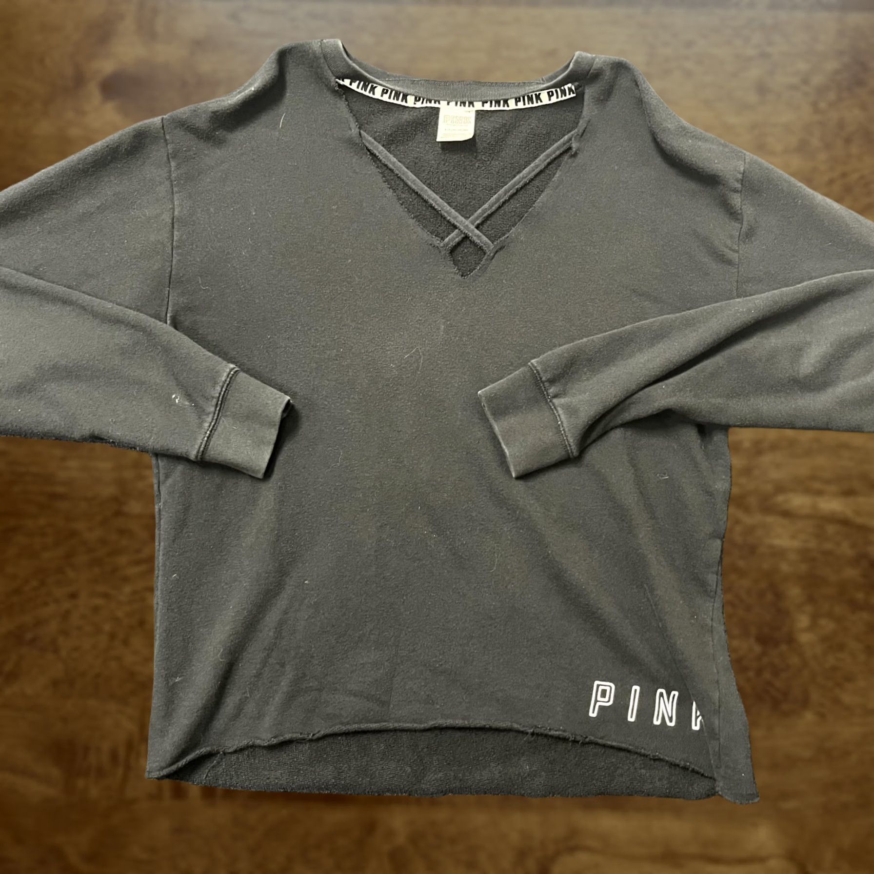 Pinko PINK Victoria's Secret Sweatshirt Womens Small Black V Neck Raw Hem Logo Size S / US 4 / IT 40 - 1 Thumbnail