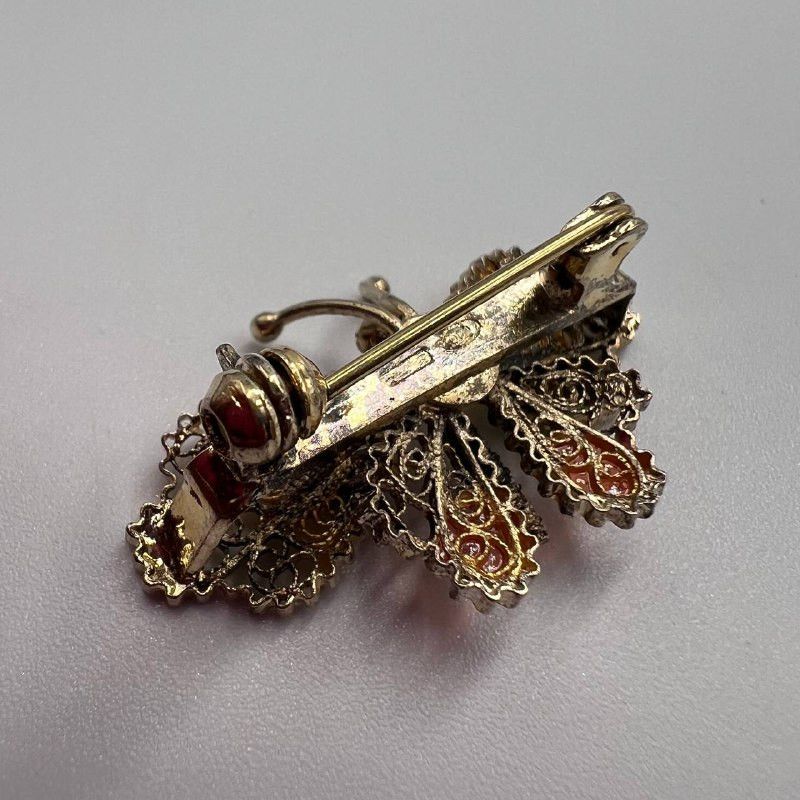 Vintage Antique Italian Butterfly Brooch Filigree Gilt Silver 800 Size ONE SIZE - 8 Thumbnail