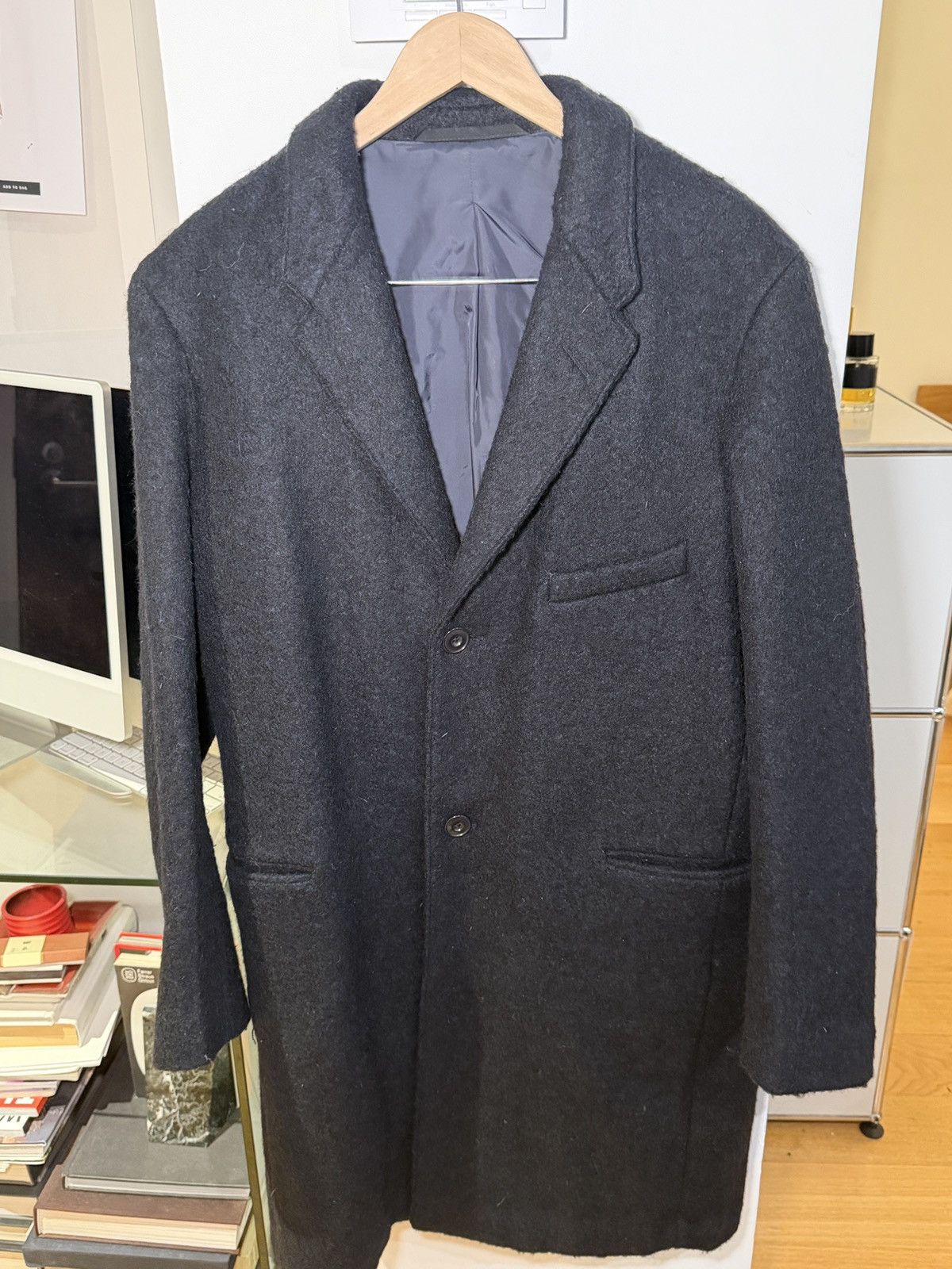 Lemaire Men’s Navy Chesterfield Wool Coat