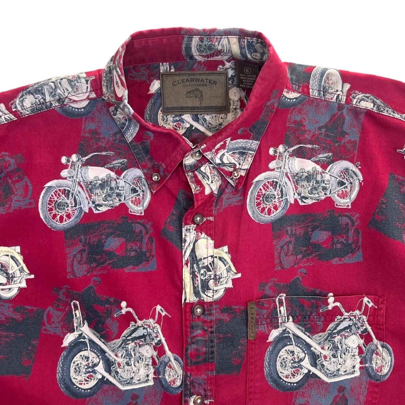 Vintage Clearwater Outfitters Motorcycle All-Over Print Short Sleeve Button-Up Shirt XL Red Mens Shirt Size US XL / EU 56 / 4 - 3 Thumbnail