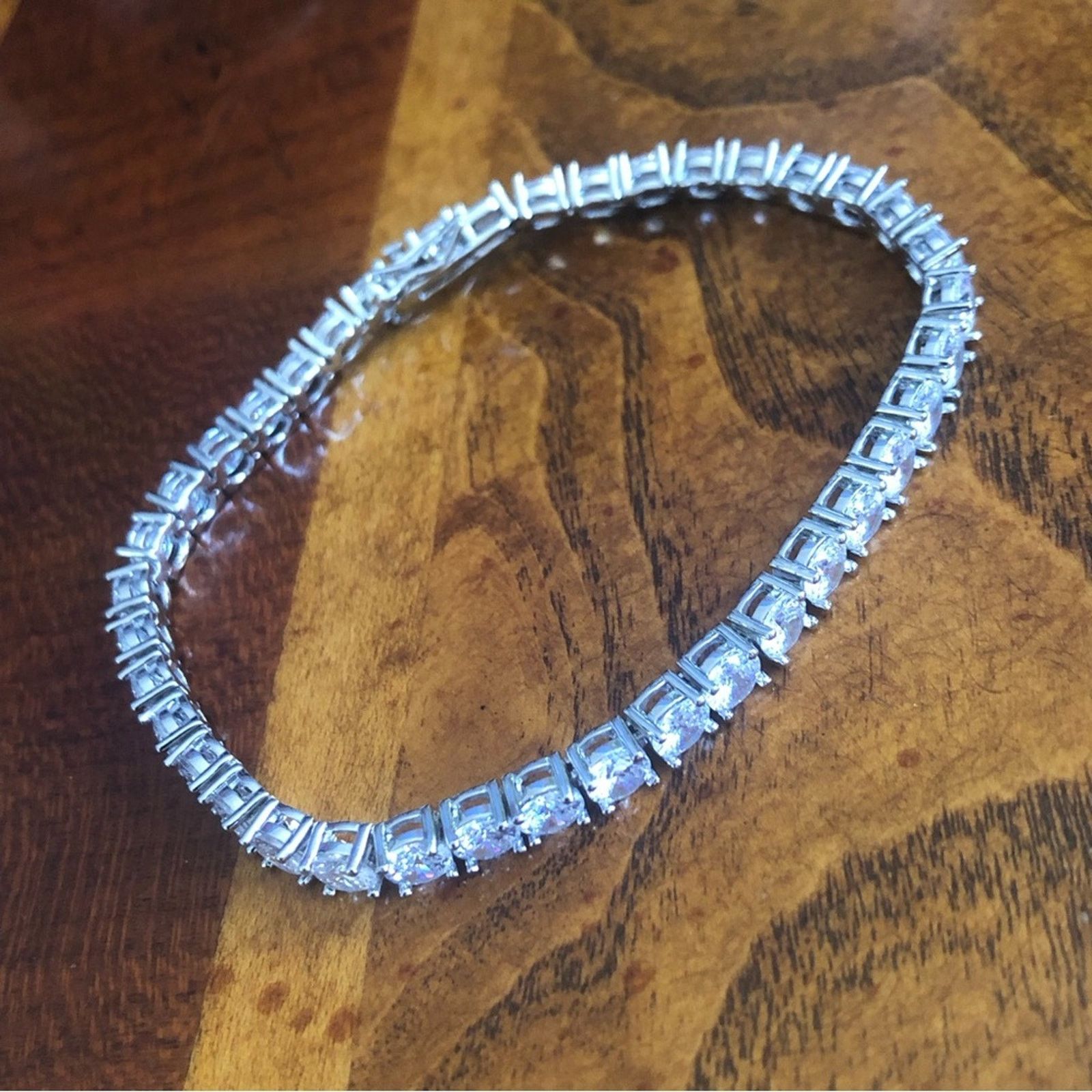 Jewelry Men’s 5mm round cubic zirconia 14k silver plated bracelet 9” Size ONE SIZE - 10 Thumbnail