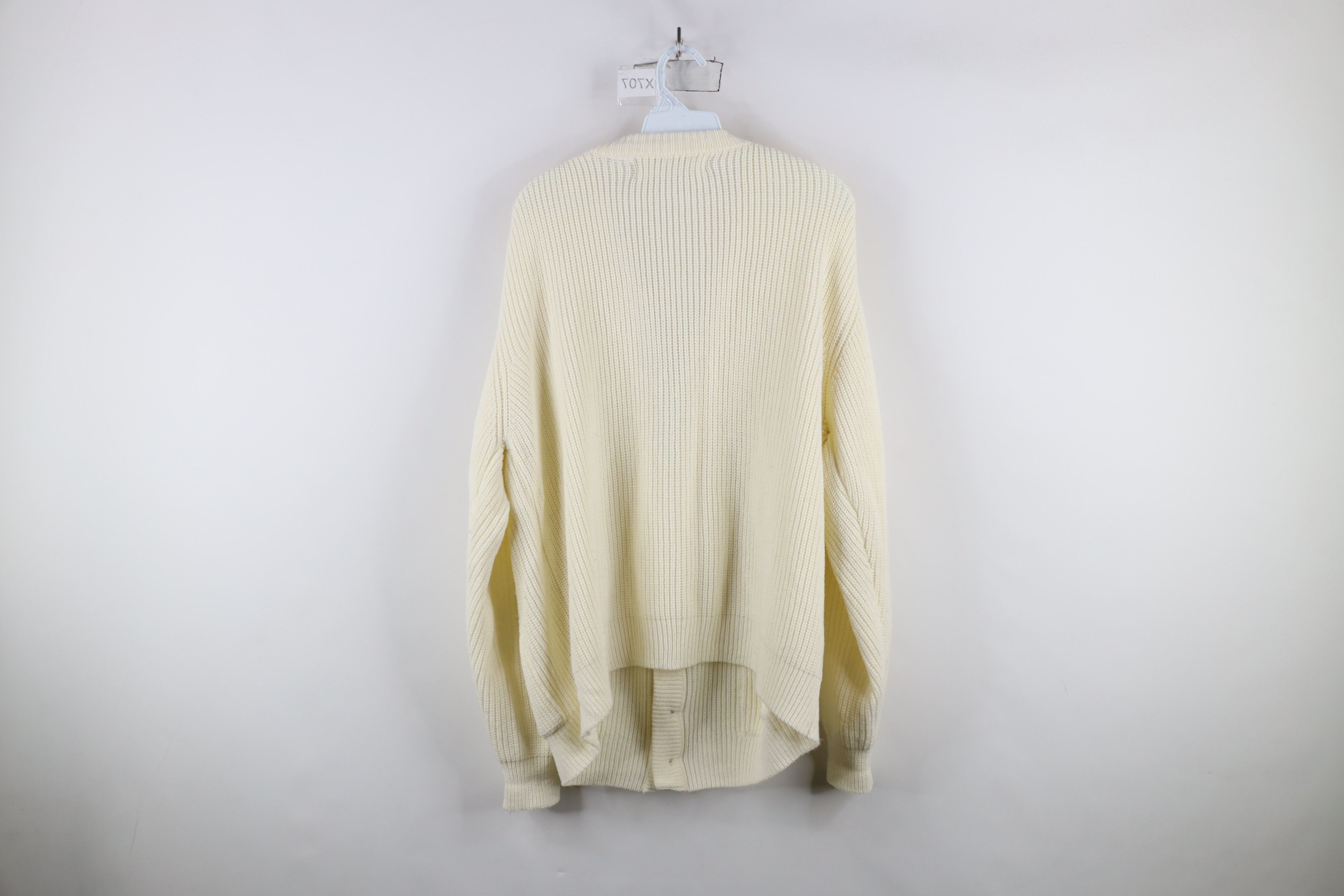 Vintage Vintage 90s Streetwear Ribbed Knit Cardigan Sweater Cream Size US L / EU 52-54 / 3 - 10 Thumbnail