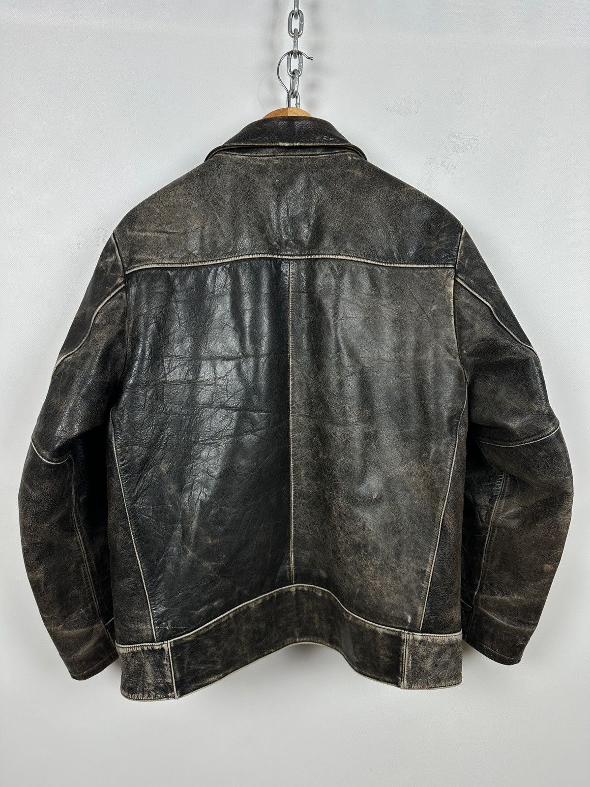 Gap 00s Vintage GAP Distressed Brown Leather Sherpa Lined Jacket Size US M / EU 48-50 / 2 - 2 Thumbnail